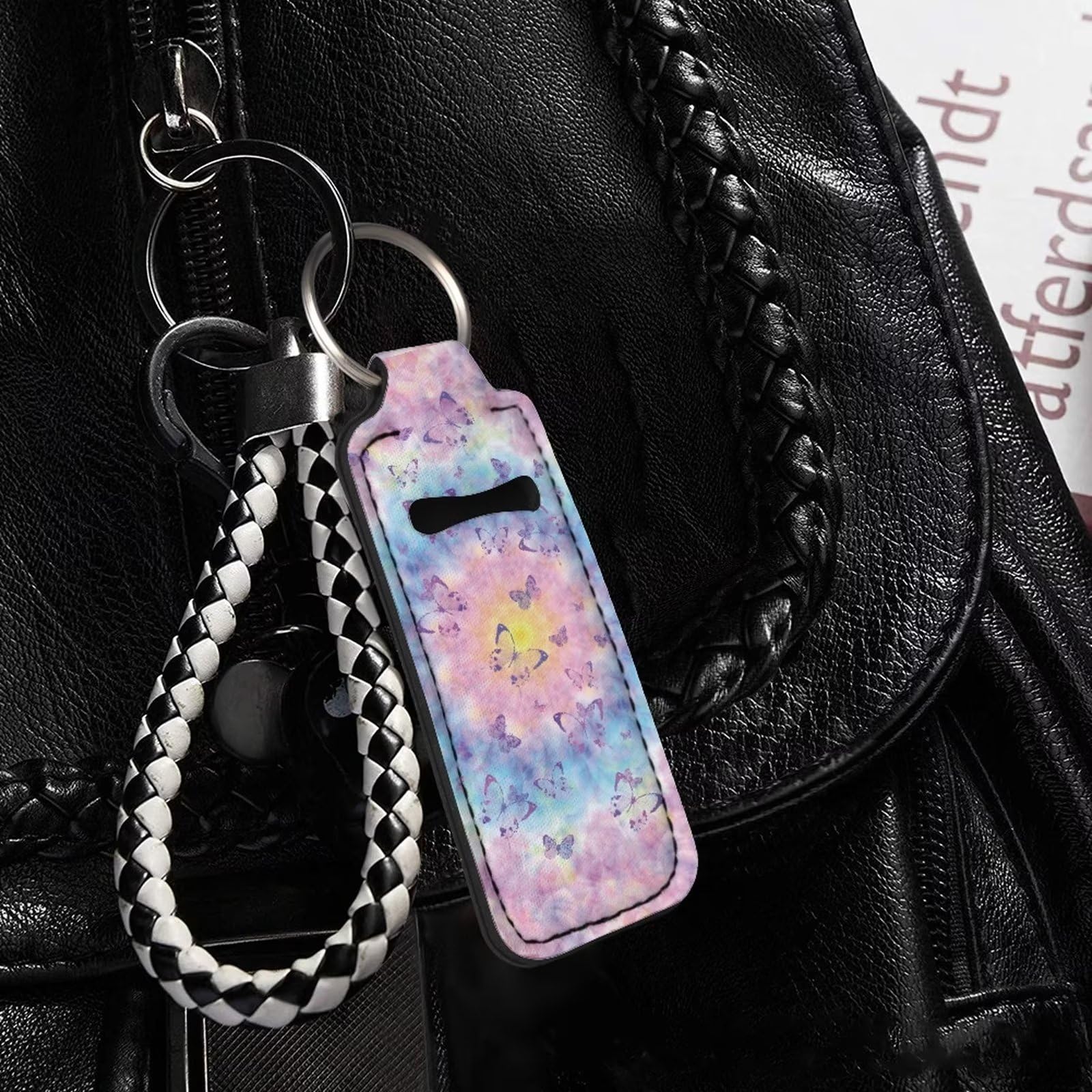 Butterfly Lip Balm Holder Keychain - Purple Tie Dye Design with Carabiner Clip | Lightweight Lip Gloss Balm Keychain for Women | Perfect for Gym, Travel, and Everyday Use