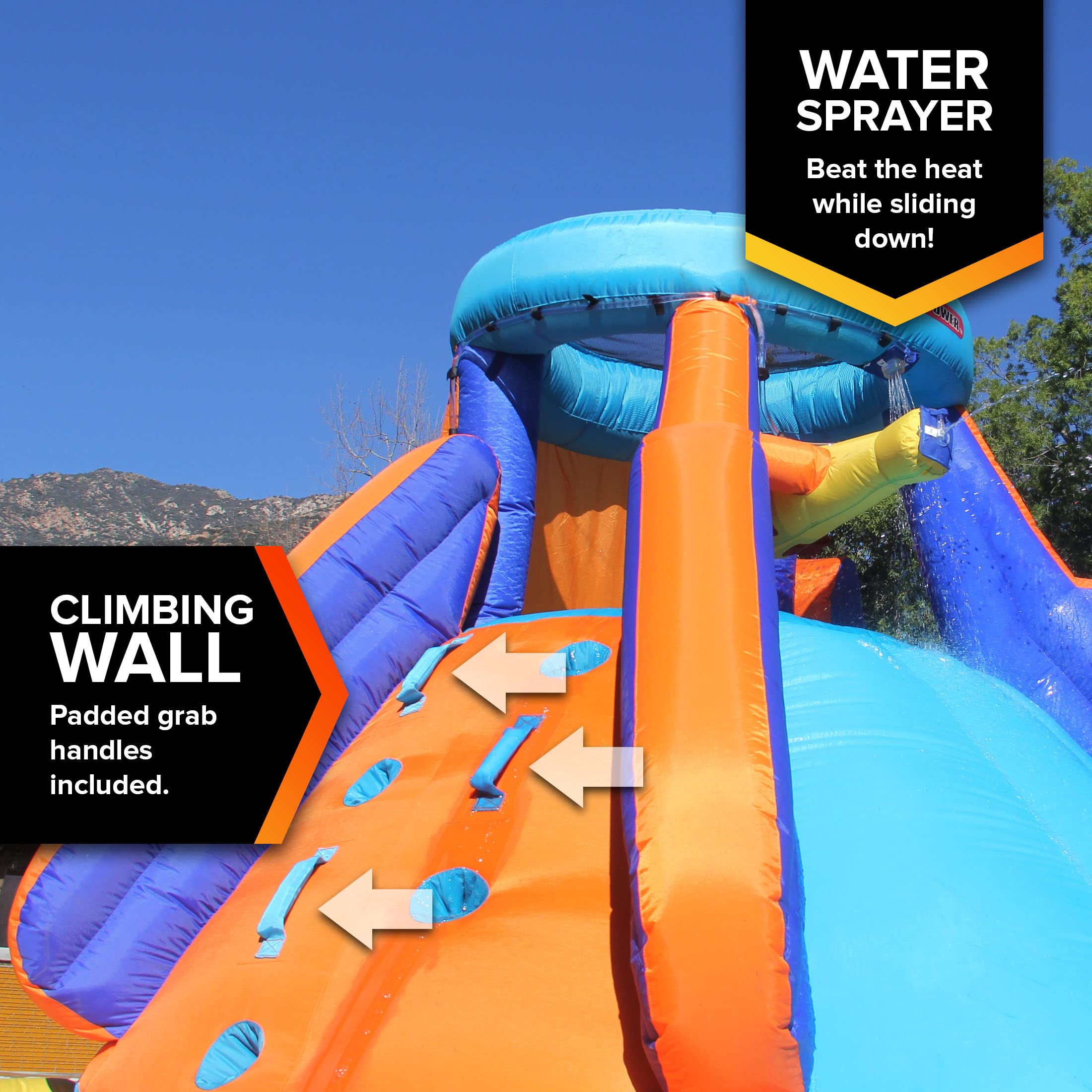 **Sportspower Battle Ridge Inflatable Water Slide with Water Cannons & Climbing Wall - Kids Outdoor Summer Water Play for Backyard, Parties, and Parks**