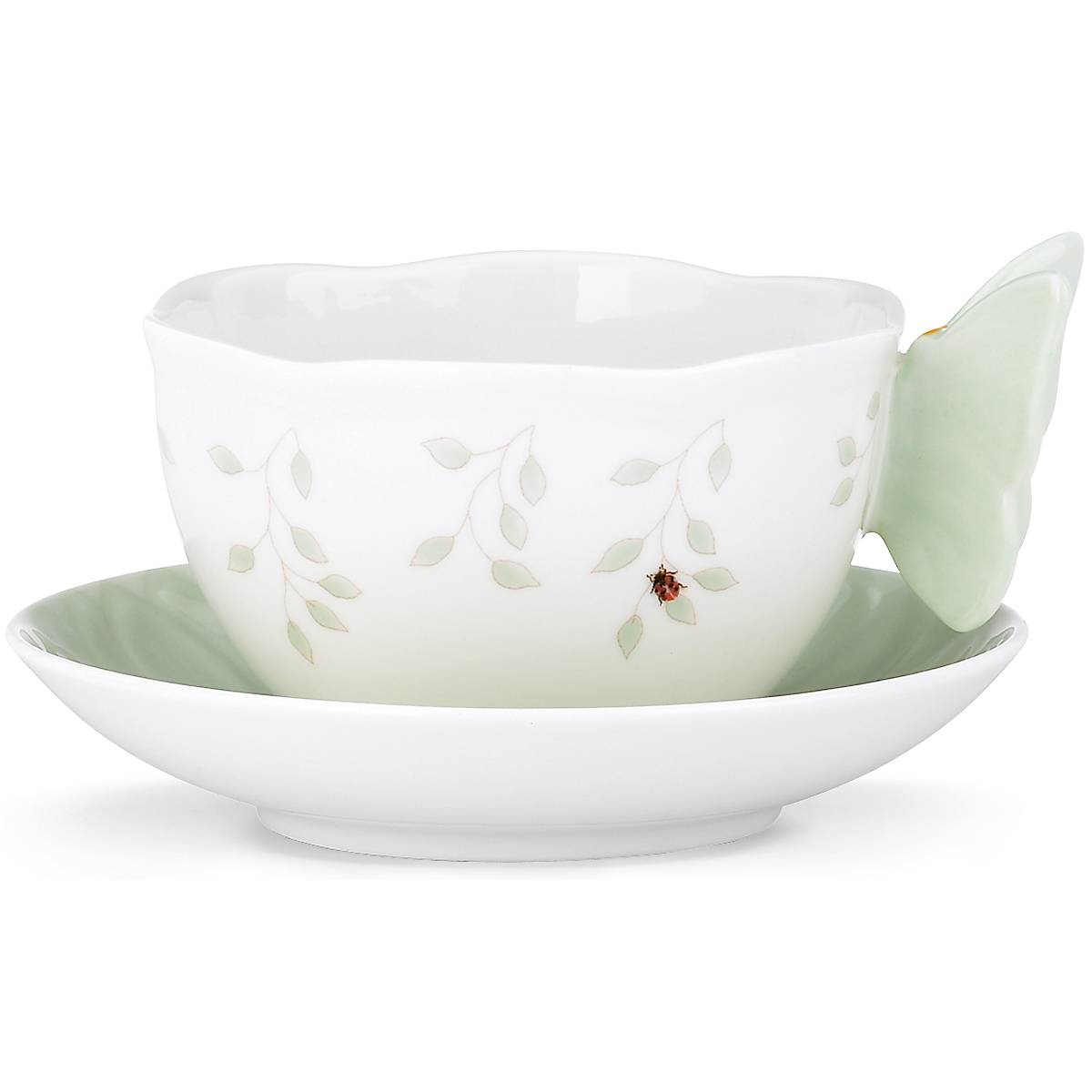 Butterfly Meadow Floral Green Tea Cup and Saucer Set - Elegant Porcelain Tea Cup for Afternoon Tea, Coffee, or Home Decor