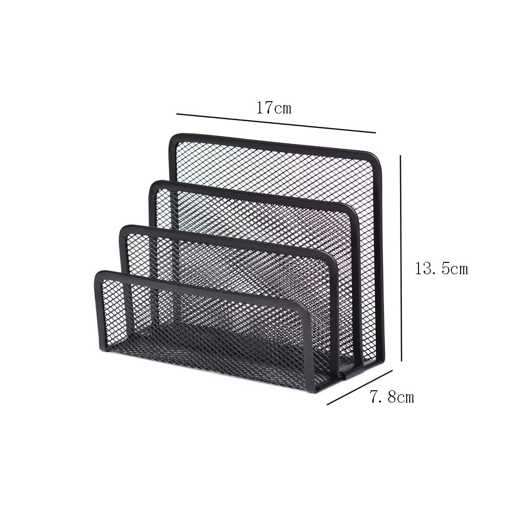 Lasenersm Metal Mesh Desk Organizer with 3 Vertical Compartments - Black | Desktop File Holder, Mail Sorter & Stationery Organizer | Perfect for Office, Home Workspace & School Supplies Management