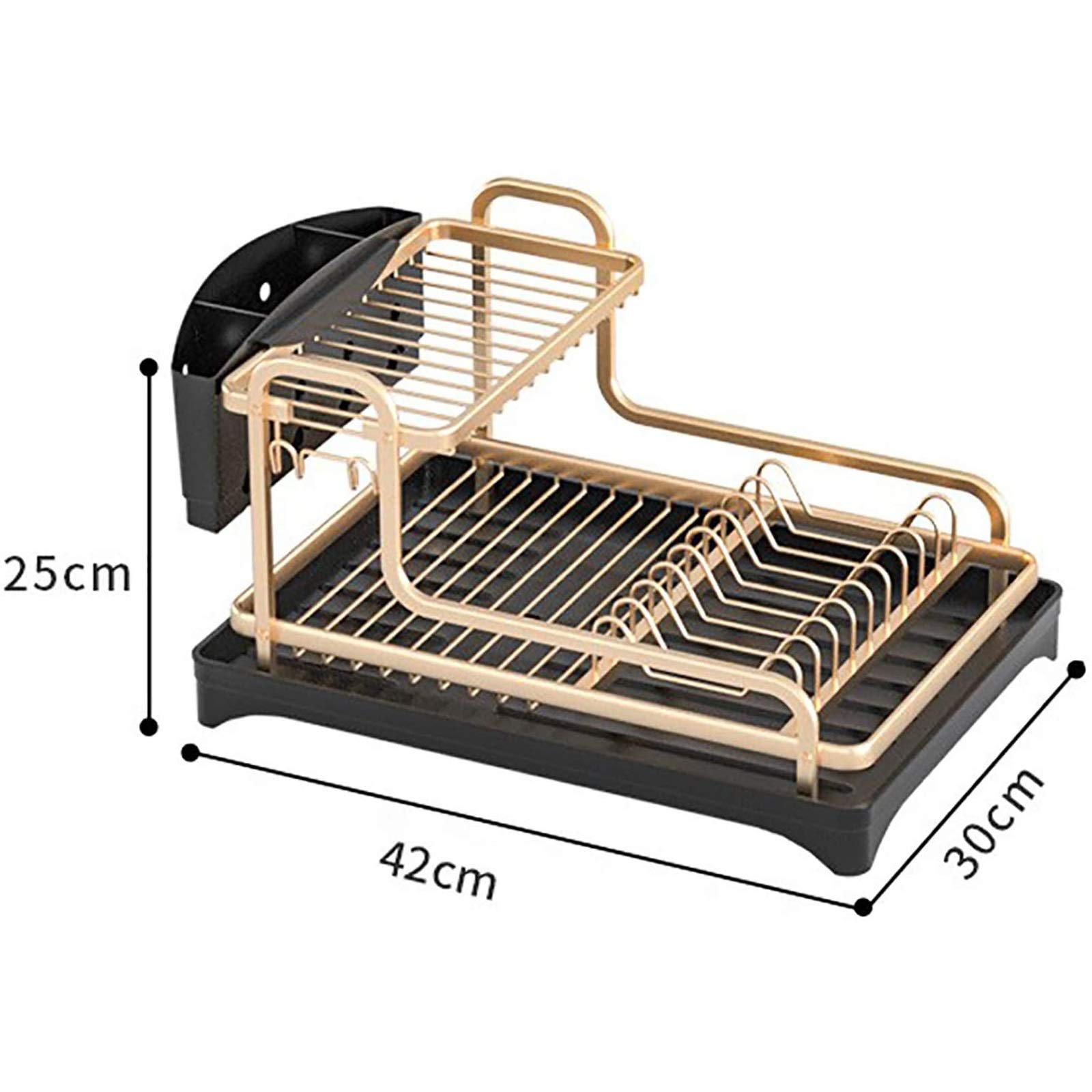 2-Tier Aluminum Dish Drying Rack with Removable Drip Tray & 360° Swivel Drainage - Space-Saving Kitchen Organizer for Plates, Cups & Utensils | Perfect for Small Kitchens, Countertops & Dish Drainage