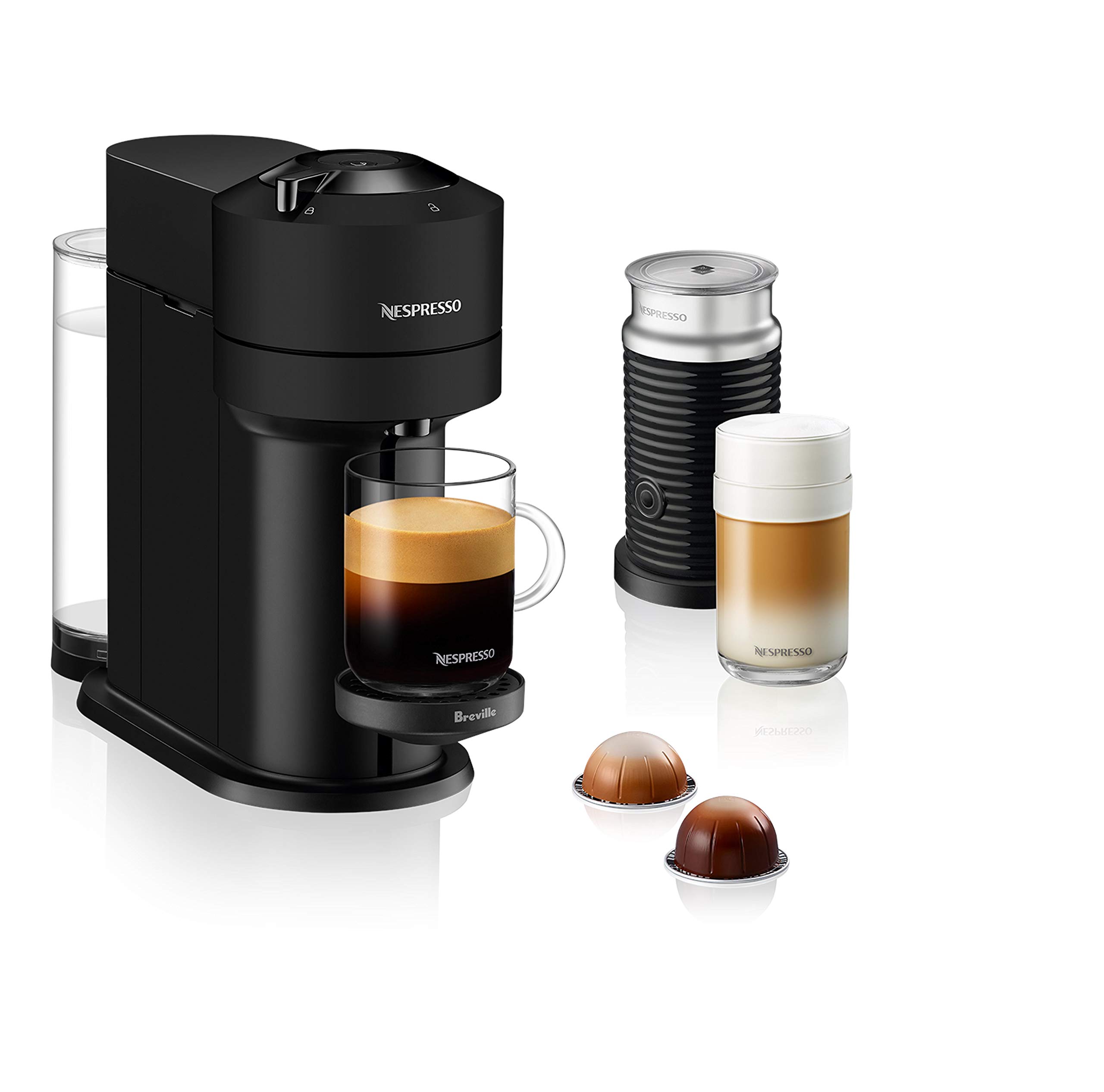 Nespresso Vertuo Next Coffee and Espresso Machine with Aeroccino Milk Frother by Breville - Matte Black | Single-Serve Pod Brewer for Home & Office Use