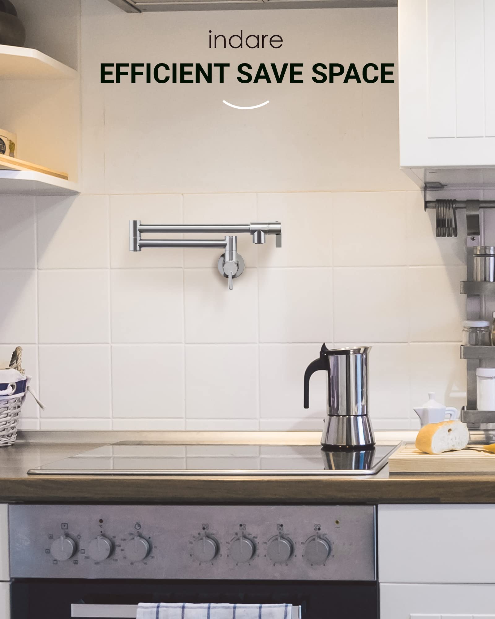 Premium Brass Wall Mount Pot Filler Faucet with Double Joint Swing Arms - Foldable Kitchen Faucet for Easy Stove & Cooking Pot Filling - Ideal for Home Chefs & Modern Kitchens