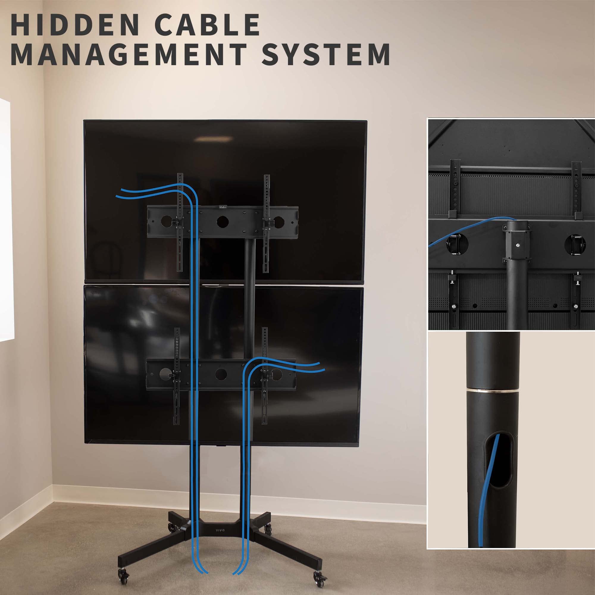 VIVO Dual TV Stand Cart for 32-65 Inch Screens - Holds 2 TVs up to 70 lbs Each - Compatible with LCD, LED, OLED, 4K Smart Flat & Curved TVs - Rolling Stand with Locking Wheels - Max VESA 600x400 - Black (STAND-TV03E2) - Perfect for Home Theater, Gaming Setup, and Commercial Displays
