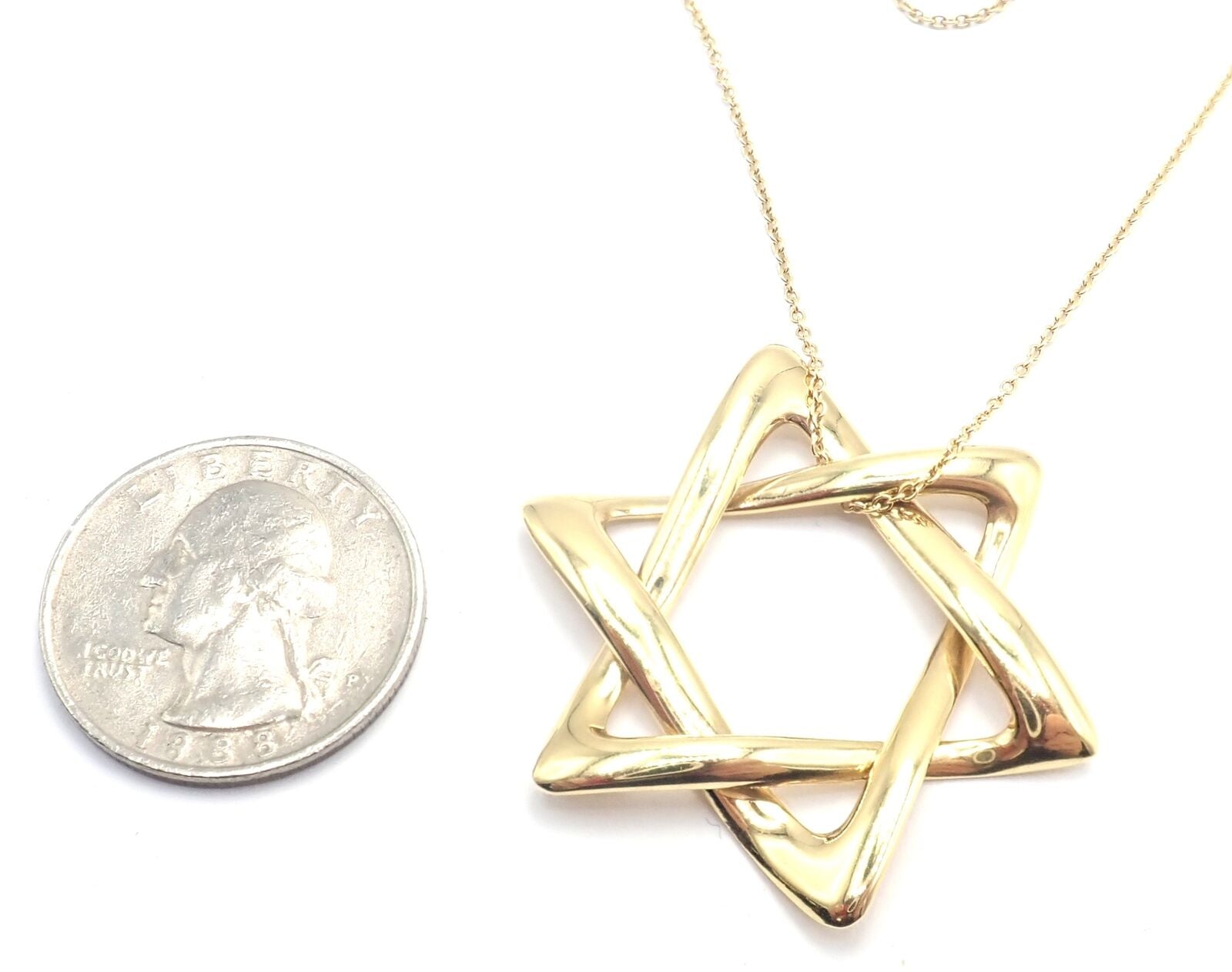 Authentic Tiffany & Co Peretti 18k Gold Large Star of David Pendant Necklace - Elegant Jewish Jewelry for Special Occasions & Gifts