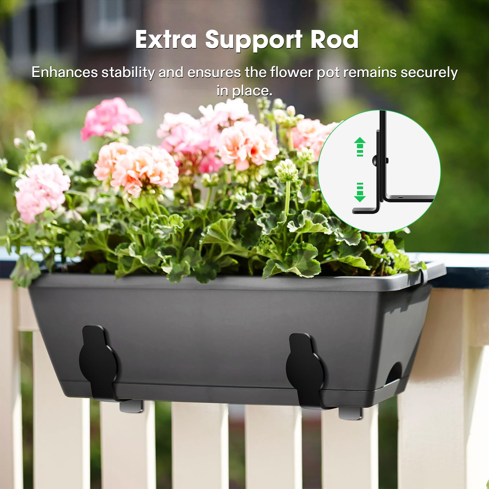 VIVOSUN Adjustable Planter Box Brackets - Heavy Duty Carbon Steel Flower Box Holders for Railings, Fences, Walls & Window Sills - Universal Fit (2-Pack) - Perfect for Balcony Gardens, Window Decor & Outdoor Plant Displays