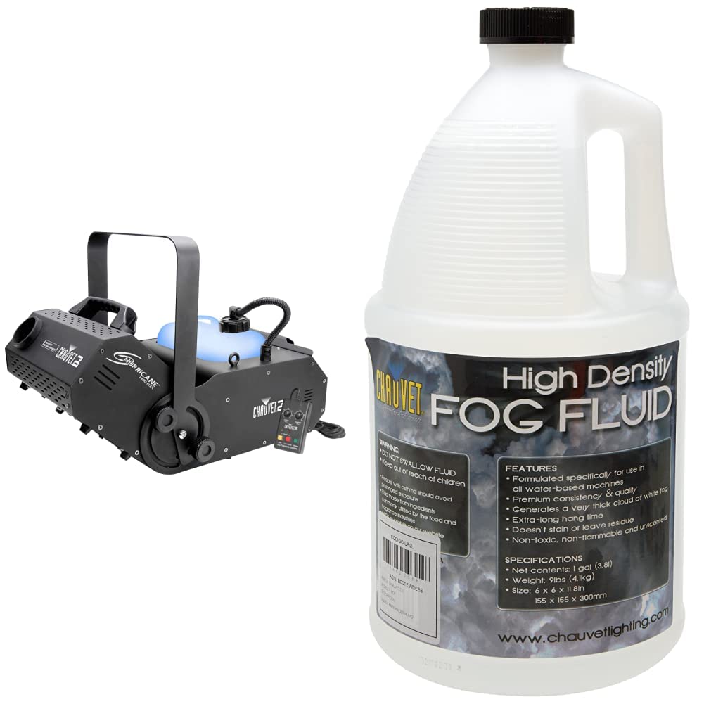 Chauvet Hurricane 1800 FLEX Fog Machine with Remote Control & High-Density Fog Fluid (1 Gallon) - Professional Fogger for Halloween Parties, Stage Performances, and Special Effects