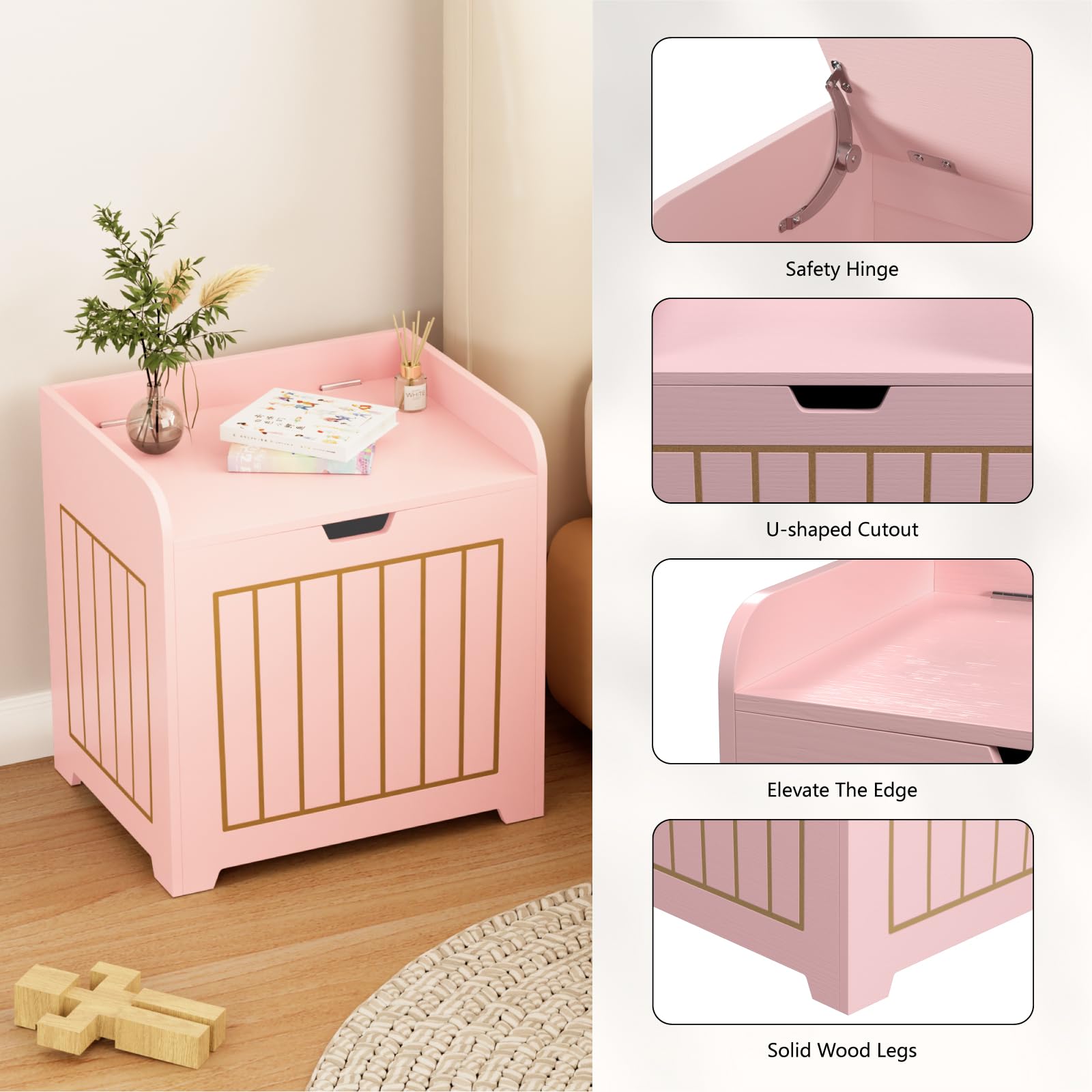 Pink Wooden Kids Storage Chest - Small Cube Toy Organizer Box for Clothes, Toys & Plants - Entryway Storage Bin & Square Nightstand for Playroom, Bedroom, Nursery - Perfect for Home Organization & Kids Room Decor