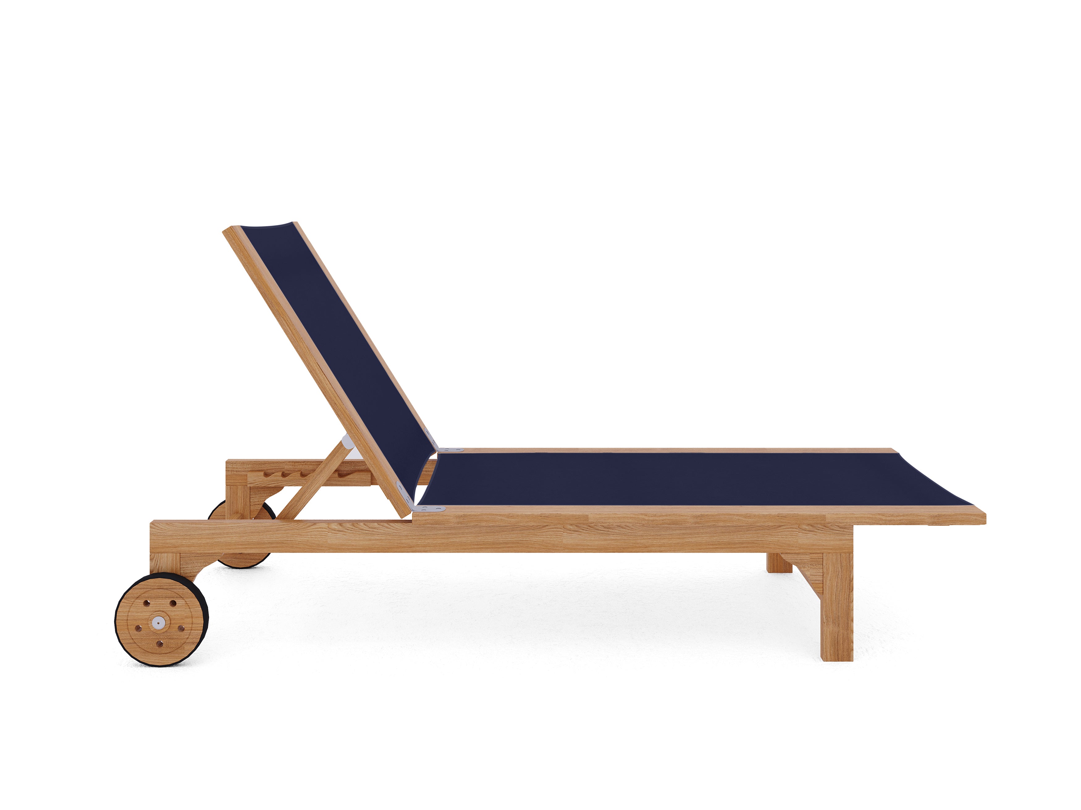 Premium Black Elie Teak Outdoor Reclining Sun Lounger with Rear Wheels - Durable Patio Poolside Chaise Lounge for Backyard, Beach & Garden Relaxation