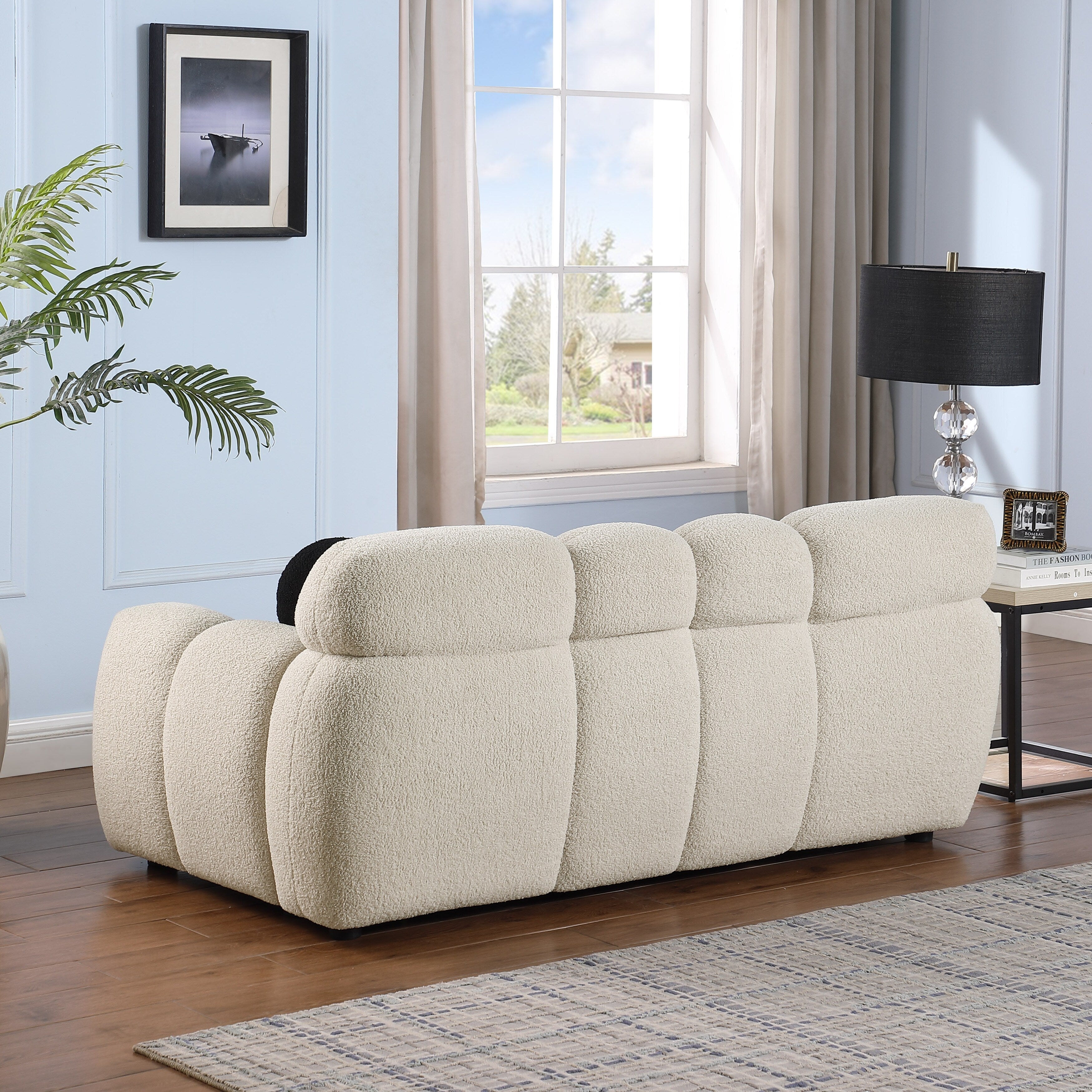 Beige Boucle 3-Seater Sofa - Marshmallow Design with Plush Cushions for Small Living Rooms | Cozy Modern Apartment Furniture for Lounge & Entertaining