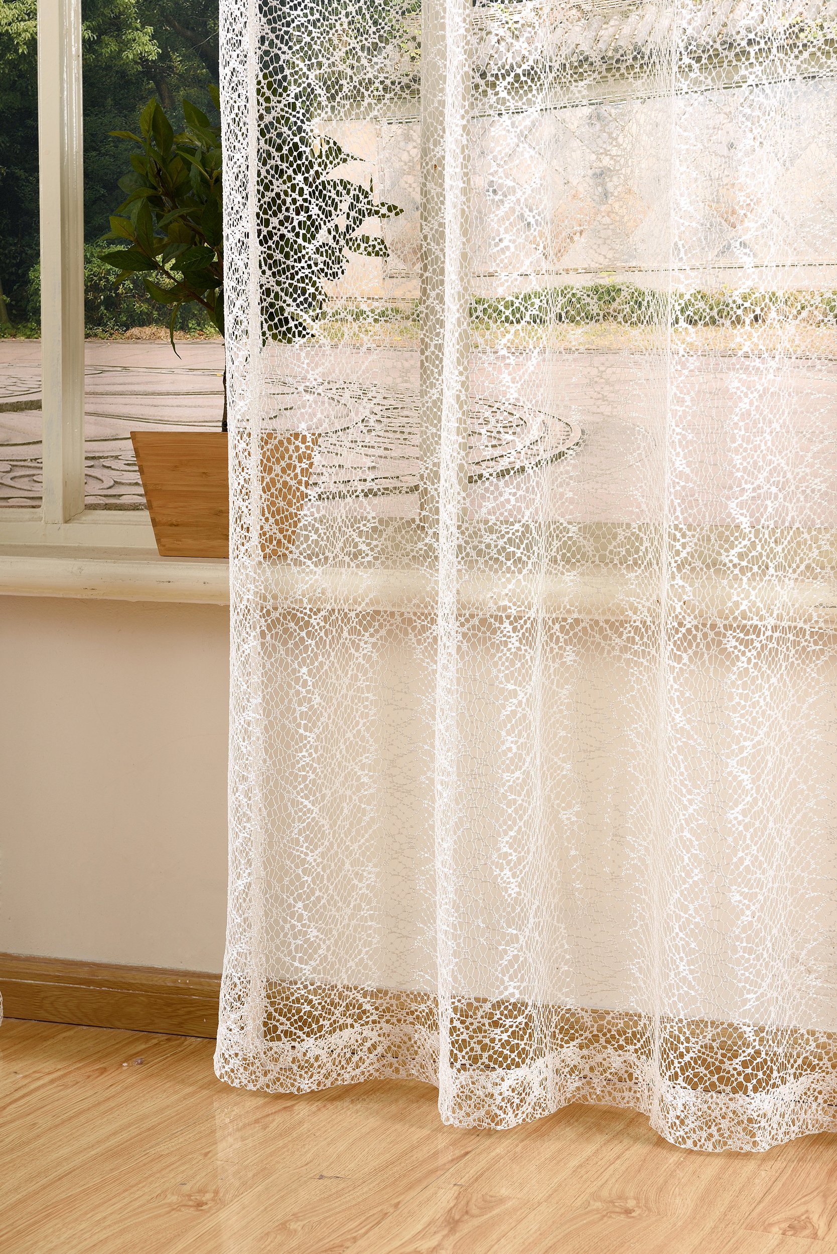Mesh Net Curtain with Eyelets - Transparent Plain Polyester Decorative Window Drape 96x55 Inches (245x140cm) - Natural Sheer Voile for Living Room, Bedroom & Kitchen Privacy