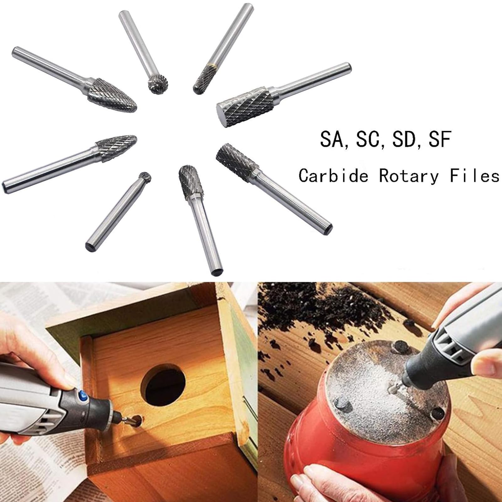 8PCS Carbide Rotary Burr Set 1/4