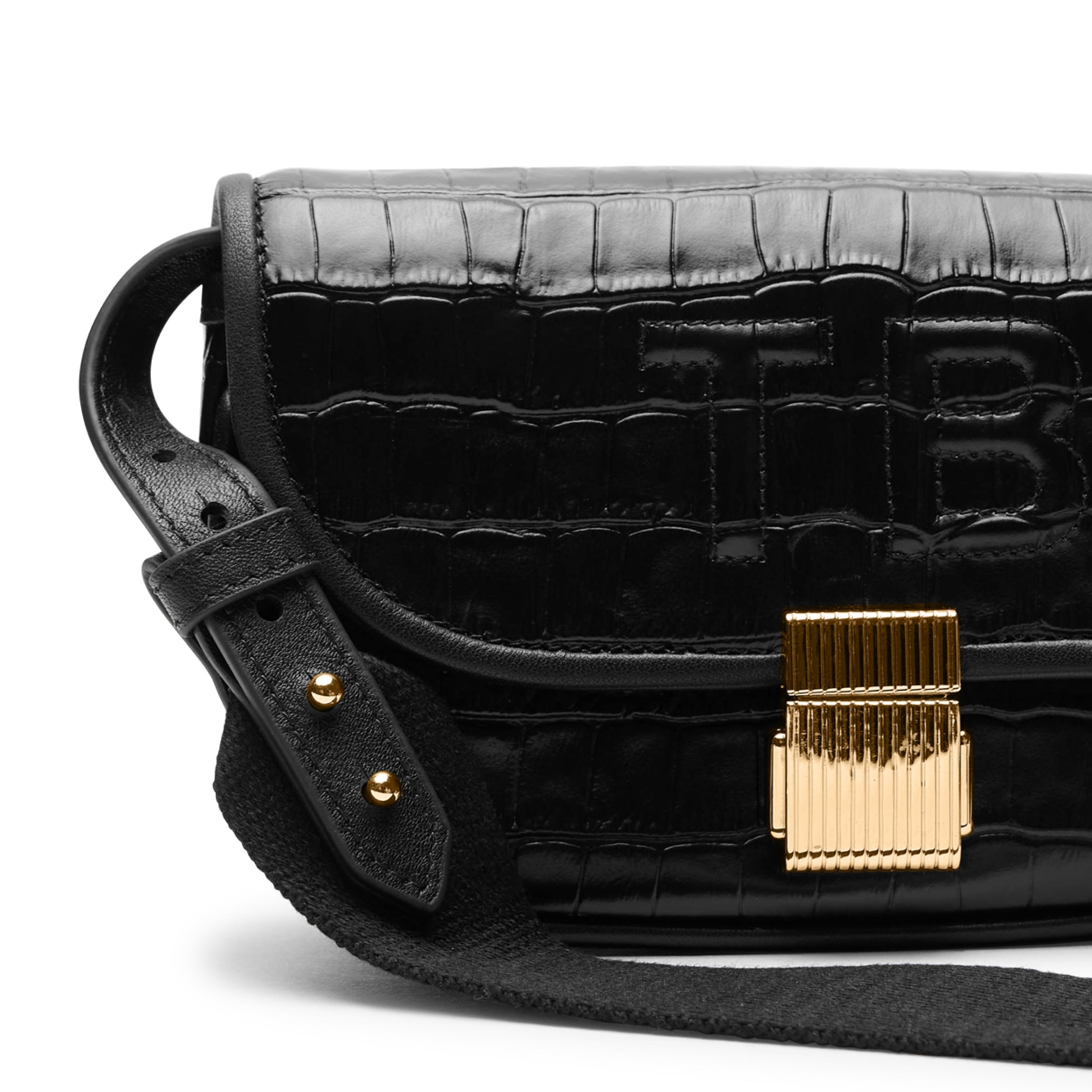 Katy Mini Belt Bag for Women - Stylish Black Crocodile Pattern Crossbody Bag - Perfect for Travel, Running, Shopping & Everyday Use