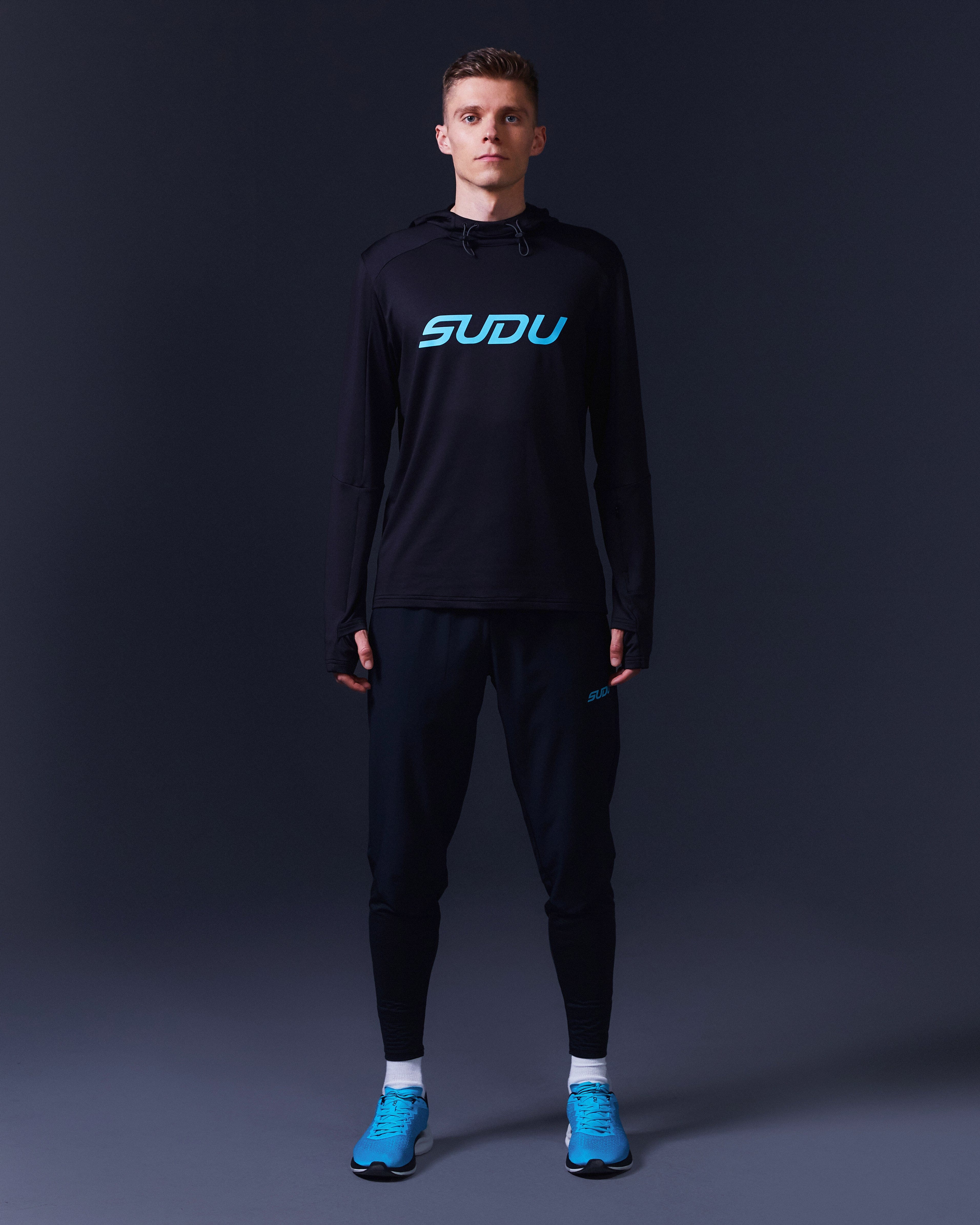 SRH 01 Hoodie for Men & Women - Black & Light Blue Pullover Sweatshirt | Casual Streetwear, Gym, Outdoor Activities