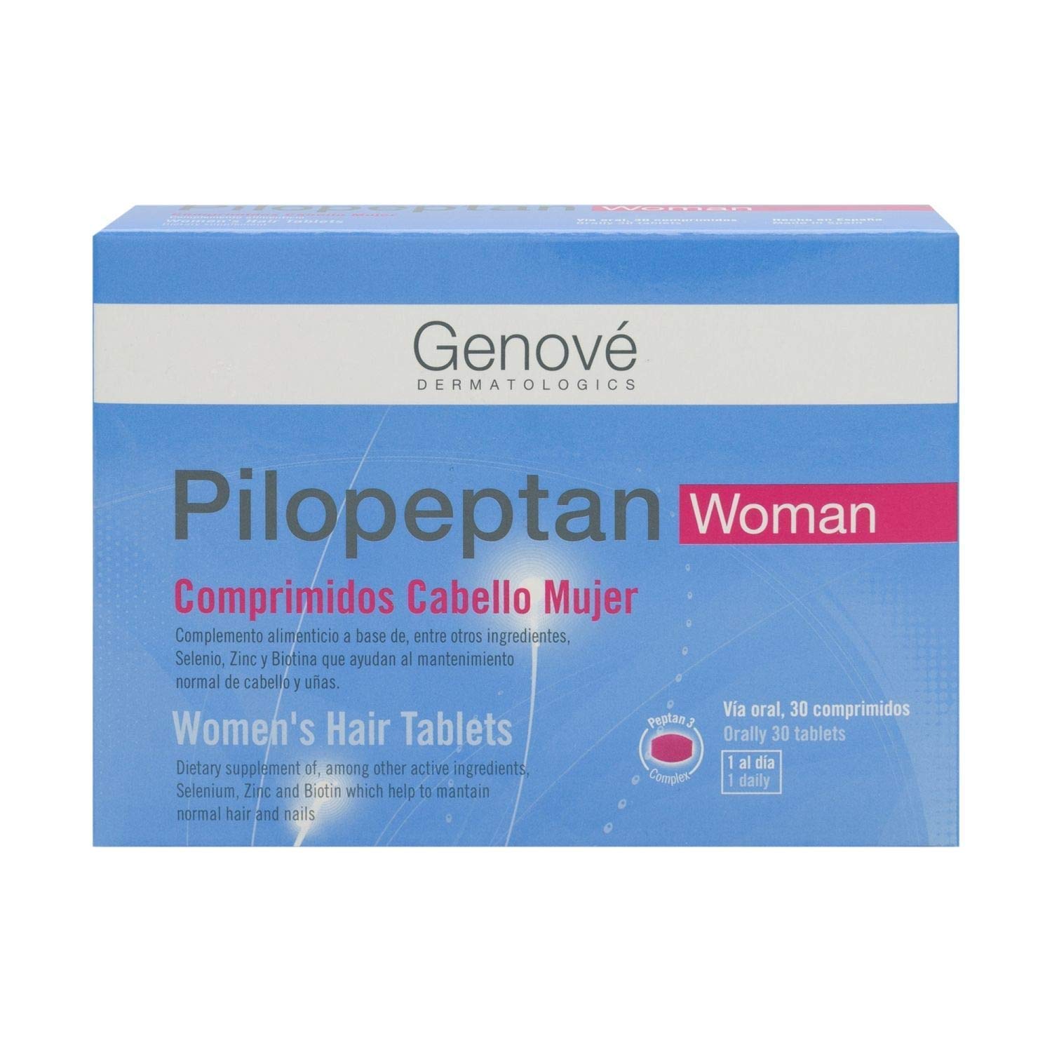 Genov* Pilopeptan Women's Hair Regrowth Treatment - 30 Tablets for Hair Loss Prevention & Nail Health - Vitamin-Enriched Supplement for Thicker Hair - Ideal for Daily Use & Travel - Made in Spain