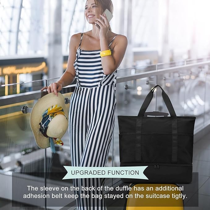 HirTa Loop Tote Hobo Bag for Women - Stylish Durable Shoulder Bag with Multiple Pockets for Office, Work, Beach, Pool, Swimming & Travel | Charcoal Black