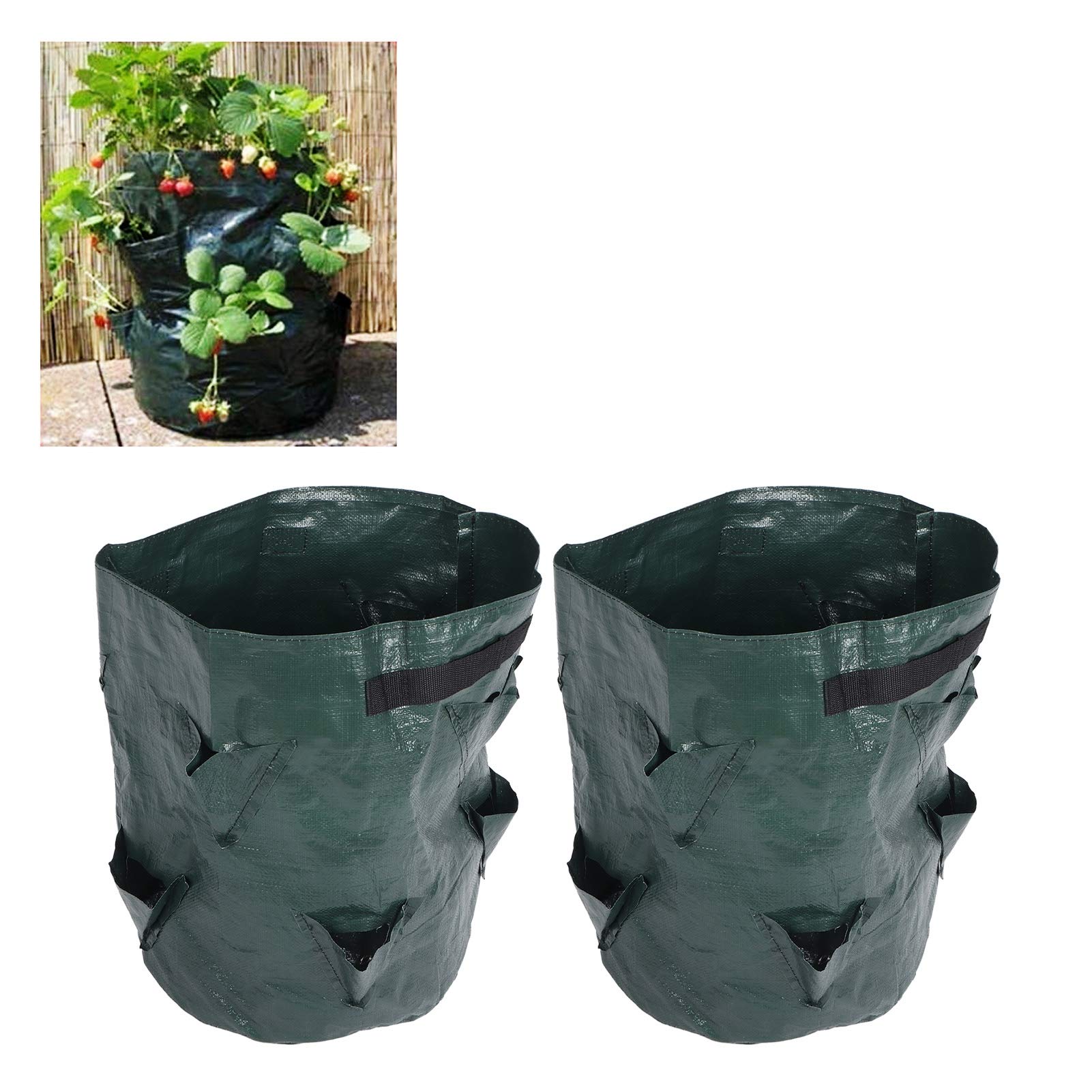 2PCS Strawberry Planter Pouch - Foldable Reusable Growing Bags with 8 Pockets for Garden, Vegetables, Herbs & Flowers | Perfect for Balcony, Patio & Indoor Gardening