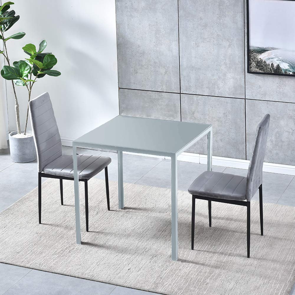 Ansley&HosHo 2-Piece Modern Velvet Dining Chairs Set with Metal Legs - High Back Kitchen, Lounge & Living Room Side Chairs - Grey - Perfect for Dinner Parties, Home Decor & Small Space Dining Areas