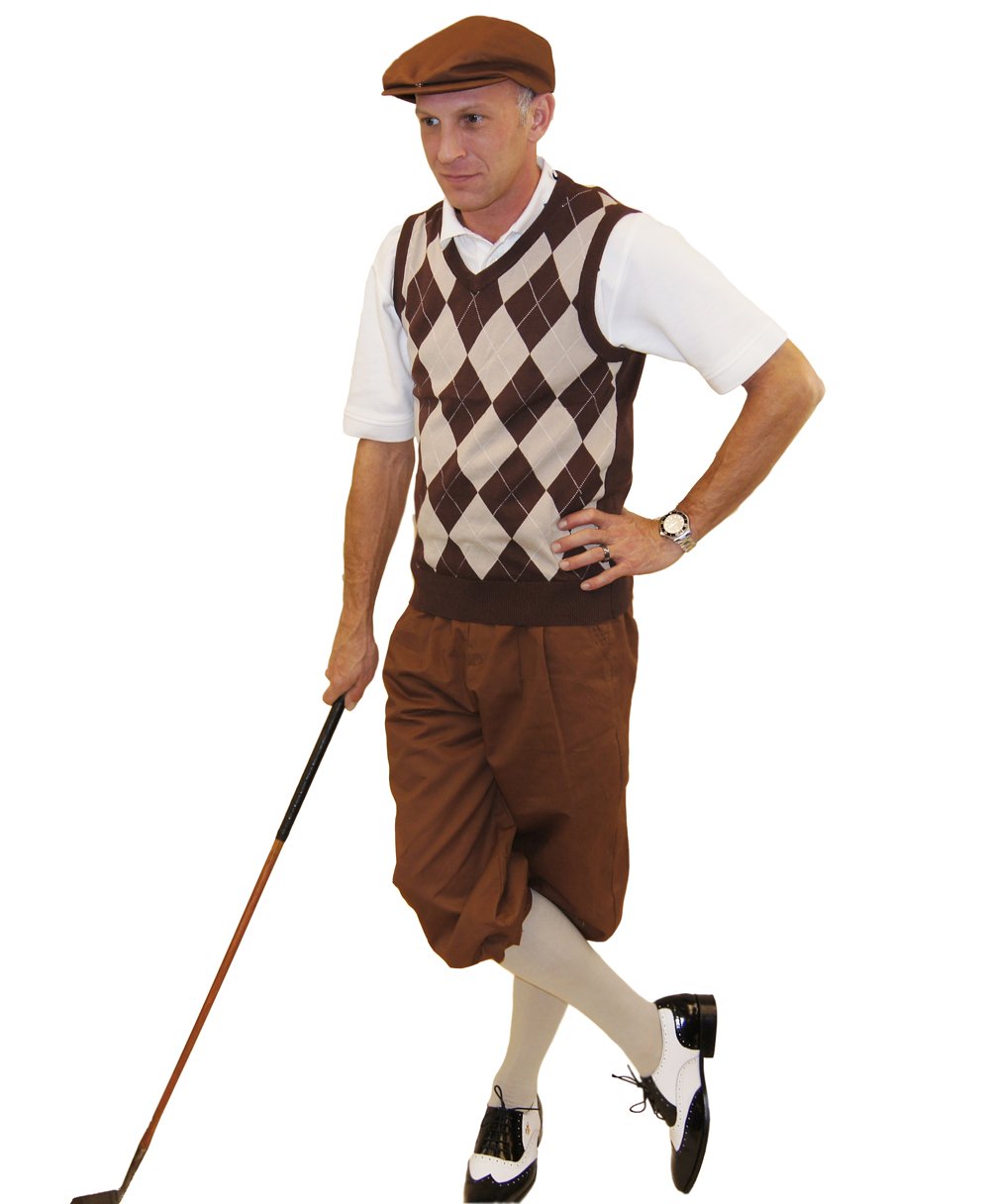 Brown Argyle Sweater Set - Knickers, Cap & Socks in Brown/Khaki/White (Size 38L) | Vintage Golf Outfit & Winter Layering Style