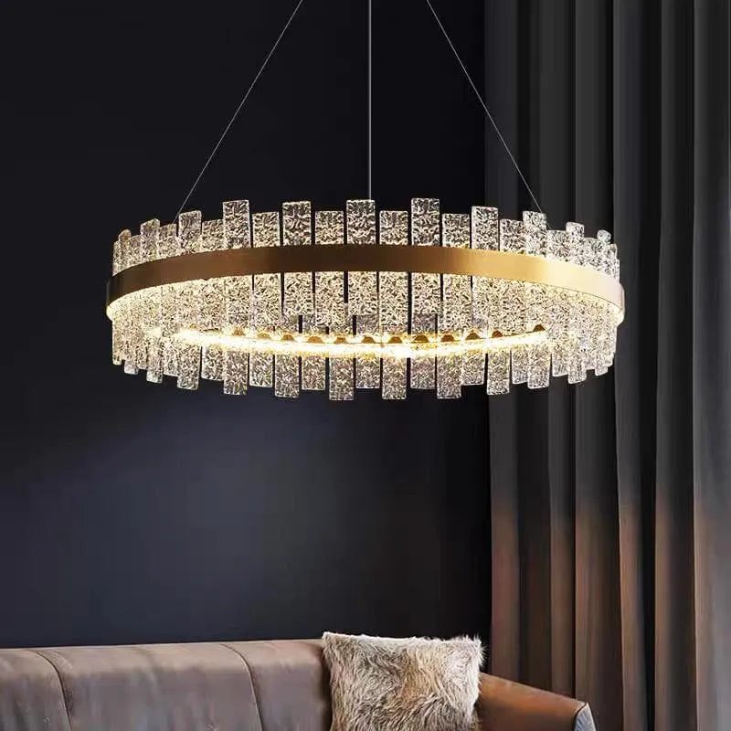 Modern Round Crystal Chandelier - Elegant Flake Design for Dining Room, Living Room & Bedroom Lighting | Dimmable LED Ceiling Light Fixture