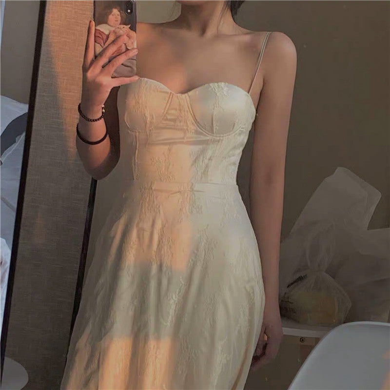 Elegant French Retro Lace Dress - Fairy Spaghetti Strap Summer Dress for Women | Perfect for Weddings, Parties & Beach Vacations