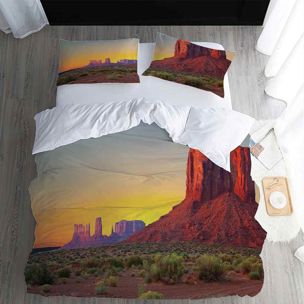 Queen Size Duvet Cover Set 90x90 Inches - Modern Desert Landscape at Dusk Bedding | Soft Microfiber Comforter Cover with Zipper Closure & Corner Ties + 2 Pillow Shams | Perfect for Master Bedroom, Guest Room & Cozy Home Decor