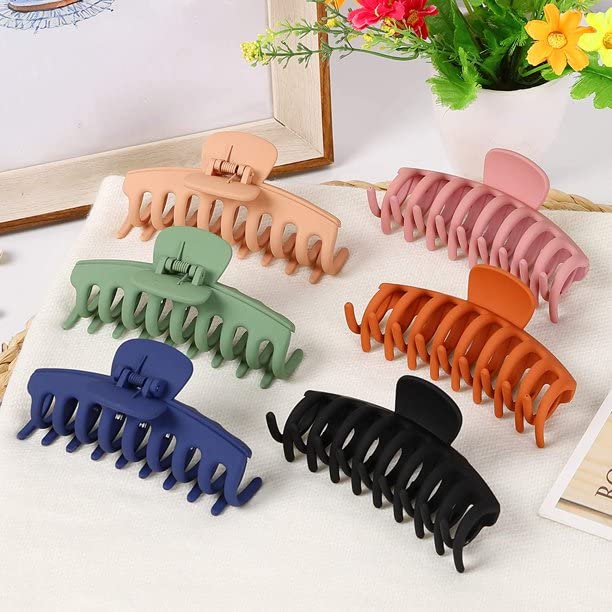 SETTER 6 Pack Large Hair Claw Clips for Women - 4.3 Inch Matte Finish Strong Hold Hair Clips for Thick Hair - 6 Color Variety - Perfect for Ponytails, Buns & Updos