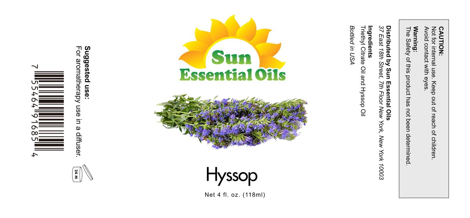 Hyssop Essential Oil 4 oz (120ml) - 100% Pure Therapeutic Grade Aromatherapy Oil for Diffuser, Massage & Relaxation | Sun Essential Oils