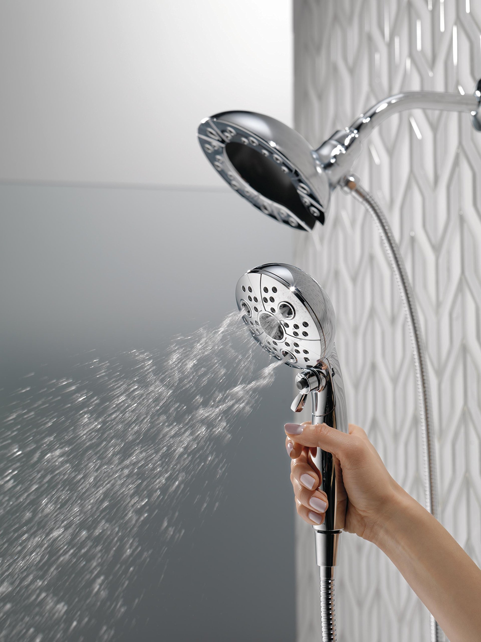 Delta Faucet 5-Spray In2ition Dual Shower Head with Handheld Spray - H2Okinetic Technology, Magnetic Docking, 1.75 GPM Water Flow, Chrome Finish (Model 58480-PK) - Perfect for Spa-Like Showers, Bathroom Upgrades & Water Conservation