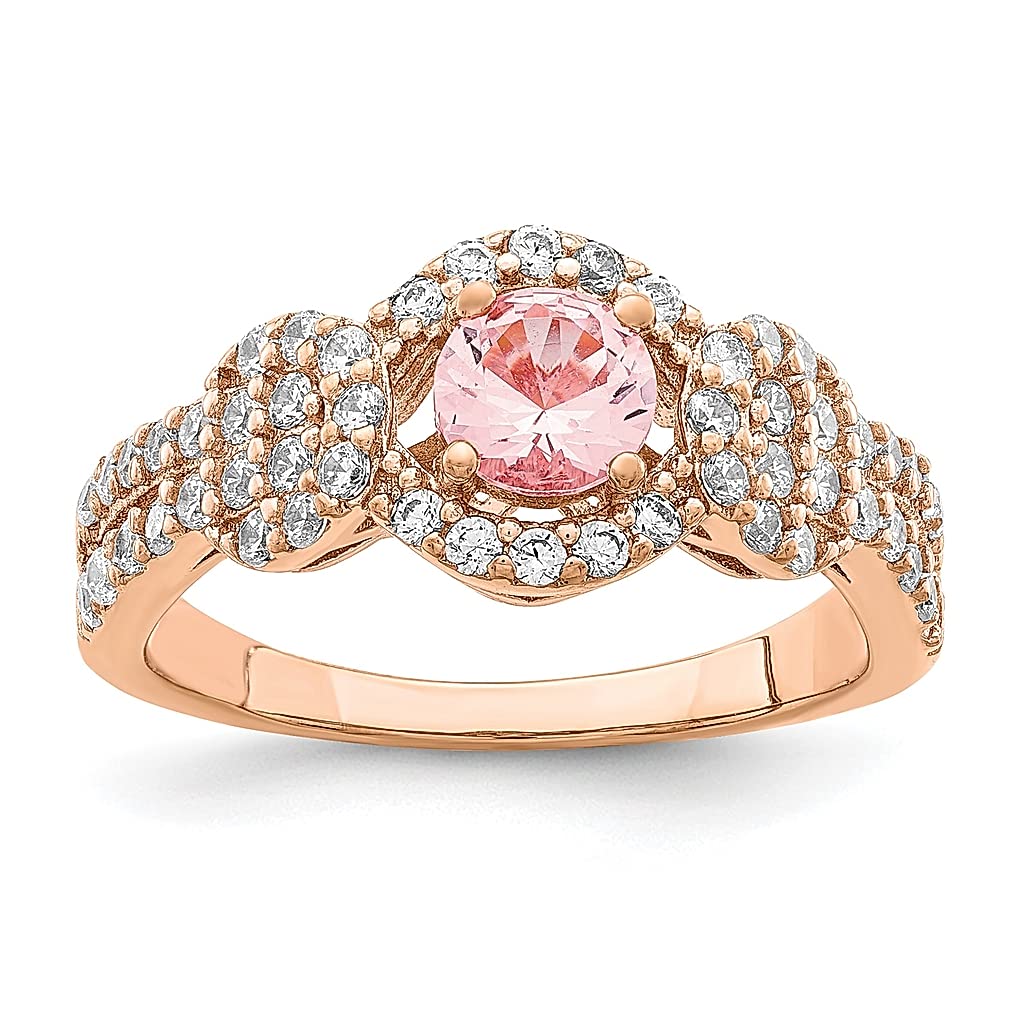 925 Sterling Silver Rose Gold Plated Pink Sapphire Cubic Zirconia CZ Ring for Women - Elegant Crystal Jewelry Gift for Her, Perfect for Anniversaries, Birthdays & Special Occasions