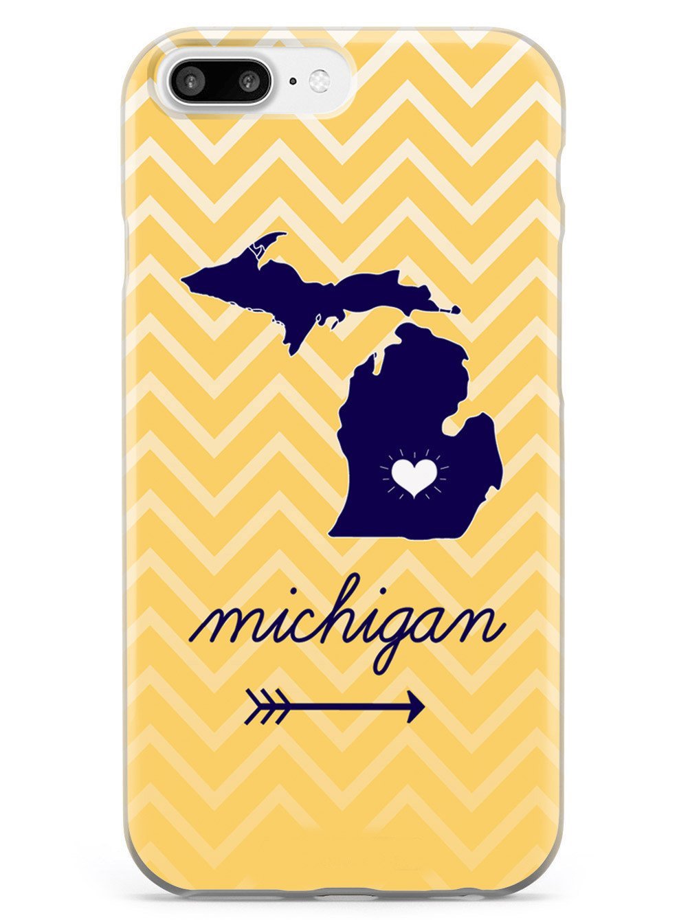 Premium 3D Textured Protective Case for iPhone 8 Plus - Michigan Chevron Pattern Design - Shockproof & Anti-Scratch Cover - Perfect for Daily Use, Travel & Outdoor Activities
