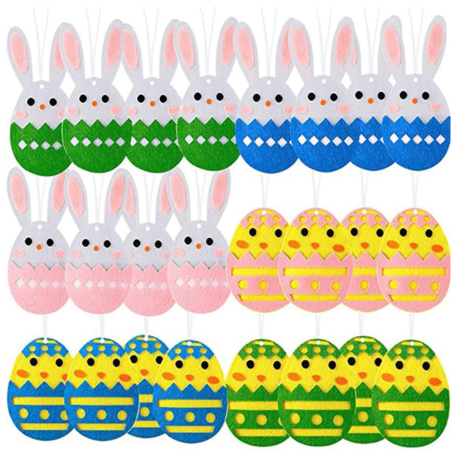 24Pcs Easter Egg Felt Ornaments Set - Bunny & Chick Shaped Hanging Decor for Easter Home Party, Spring Festival, DIY Crafts, and Holiday Tree Decoration
