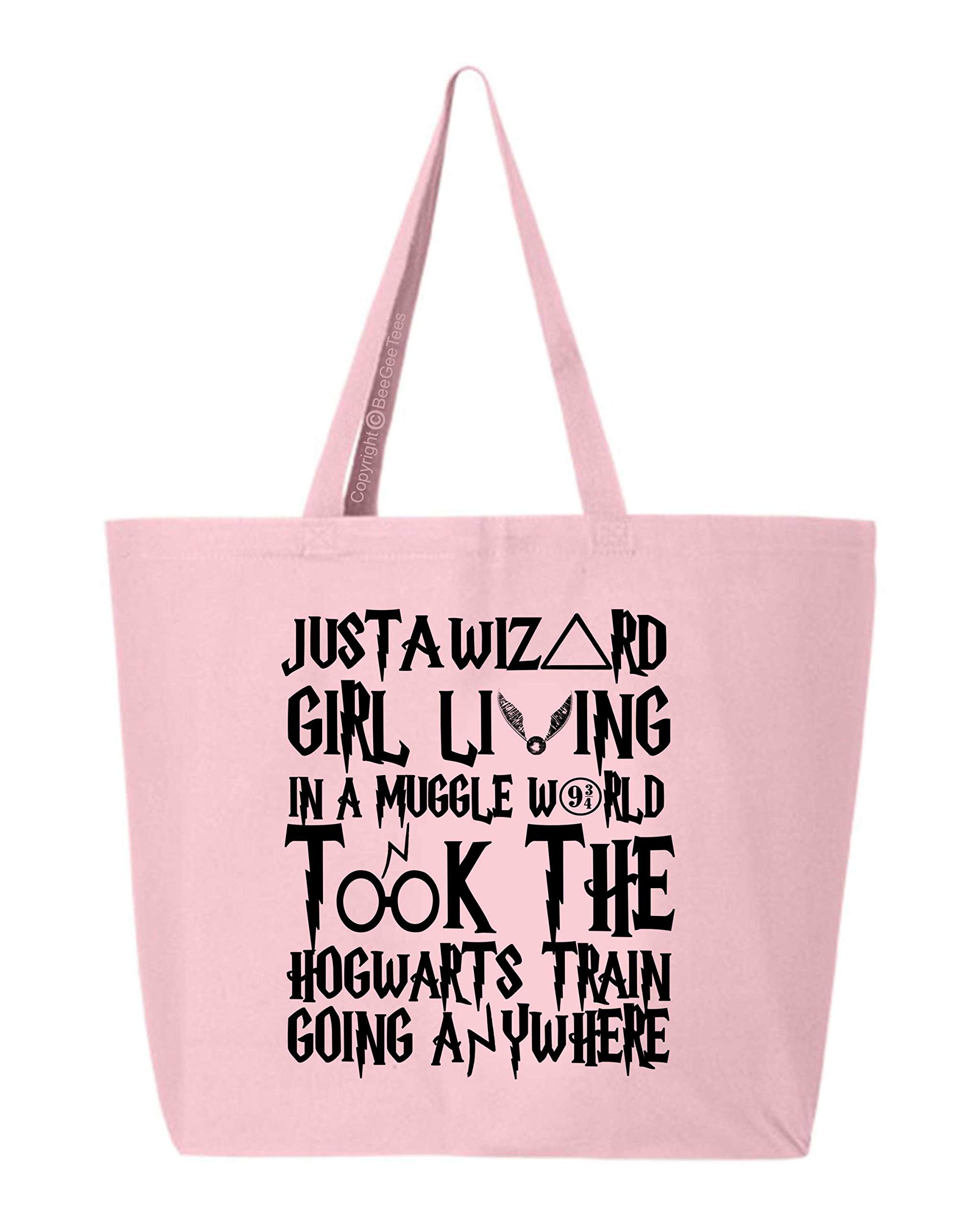 Funny Wizard Girl Tote Bag - Large 20x15x5 Inch Canvas Book Bag for Magic Lovers - Perfect for School, Work, and Fantasy Conventions