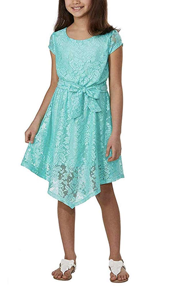 Floral Lace Dress for Girls - Mint Green Paper Doll Style Party Dress, Size 12 | Perfect for Birthday Parties, Easter, and Special Occasions
