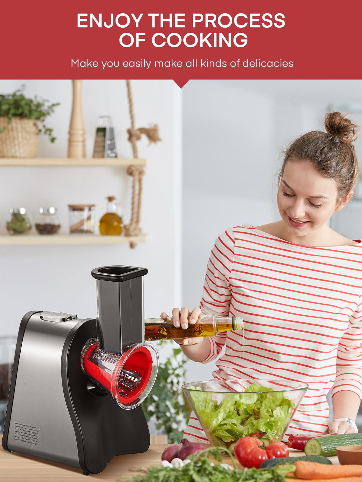 150W Electric Cheese Grater & Shredder - One-Touch Control Kitchen Appliance for Cheese, Cucumber, Carrot - Perfect for Pizza Topping, Salad Prep & Meal Prepping
