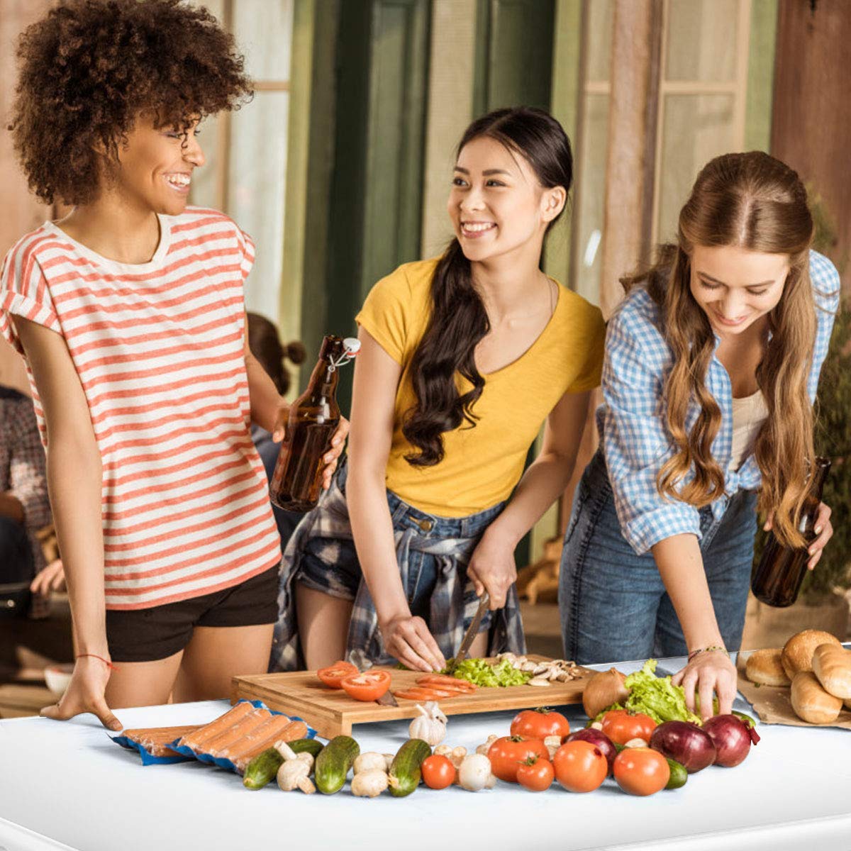 6' Folding Table with Handle | Portable Plastic Picnic Table with Rounded Corners | Indoor Outdoor Dining, Camping, Parties, BBQs | White