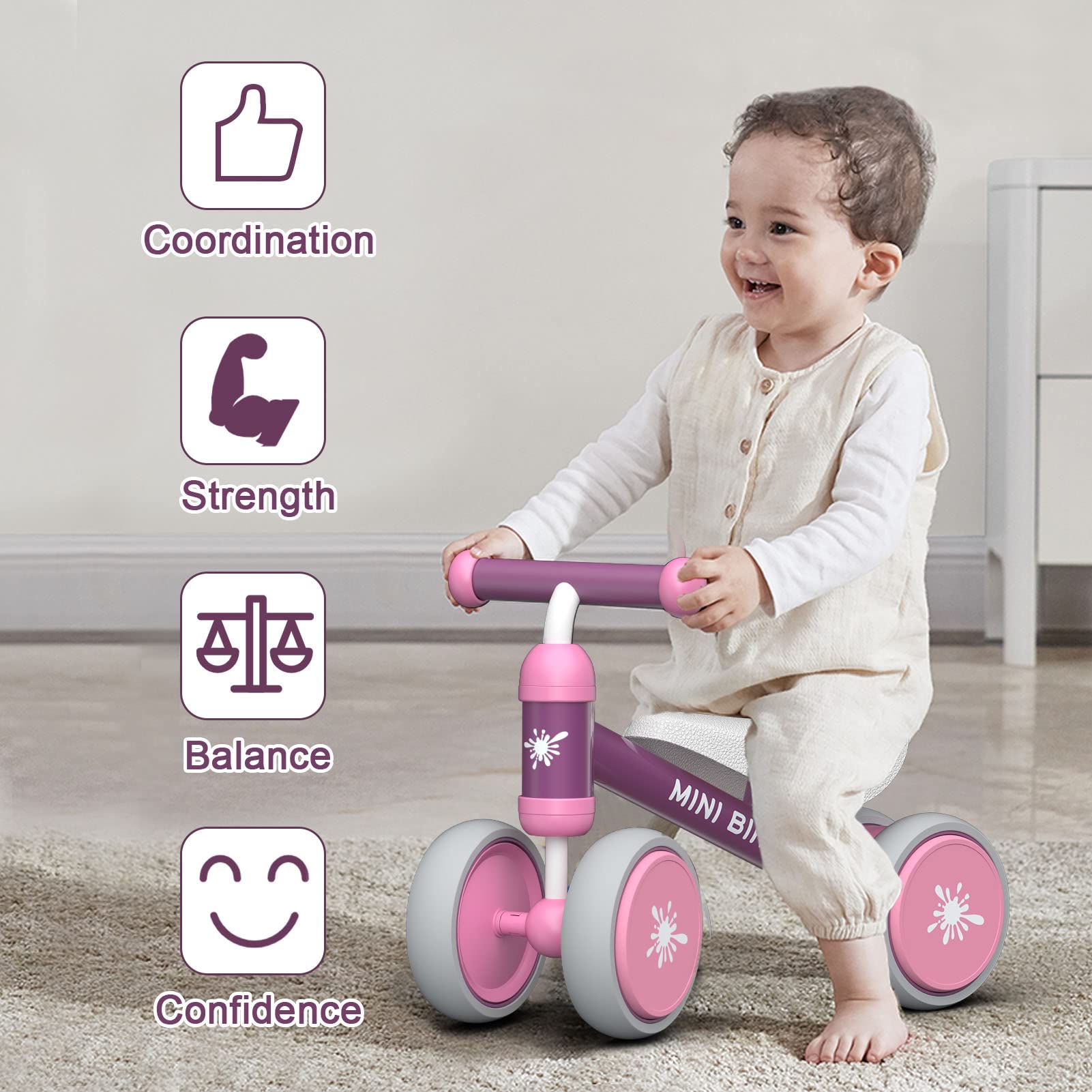 Best Baby Balance Bike for 1 Year Old Boys & Girls - No Pedal 4-Wheel Toddler Bike | Perfect First Birthday Gift & Learning Toy for Standing to Running | Ideal for Indoor Play, Outdoor Park Rides & Early Childhood Development