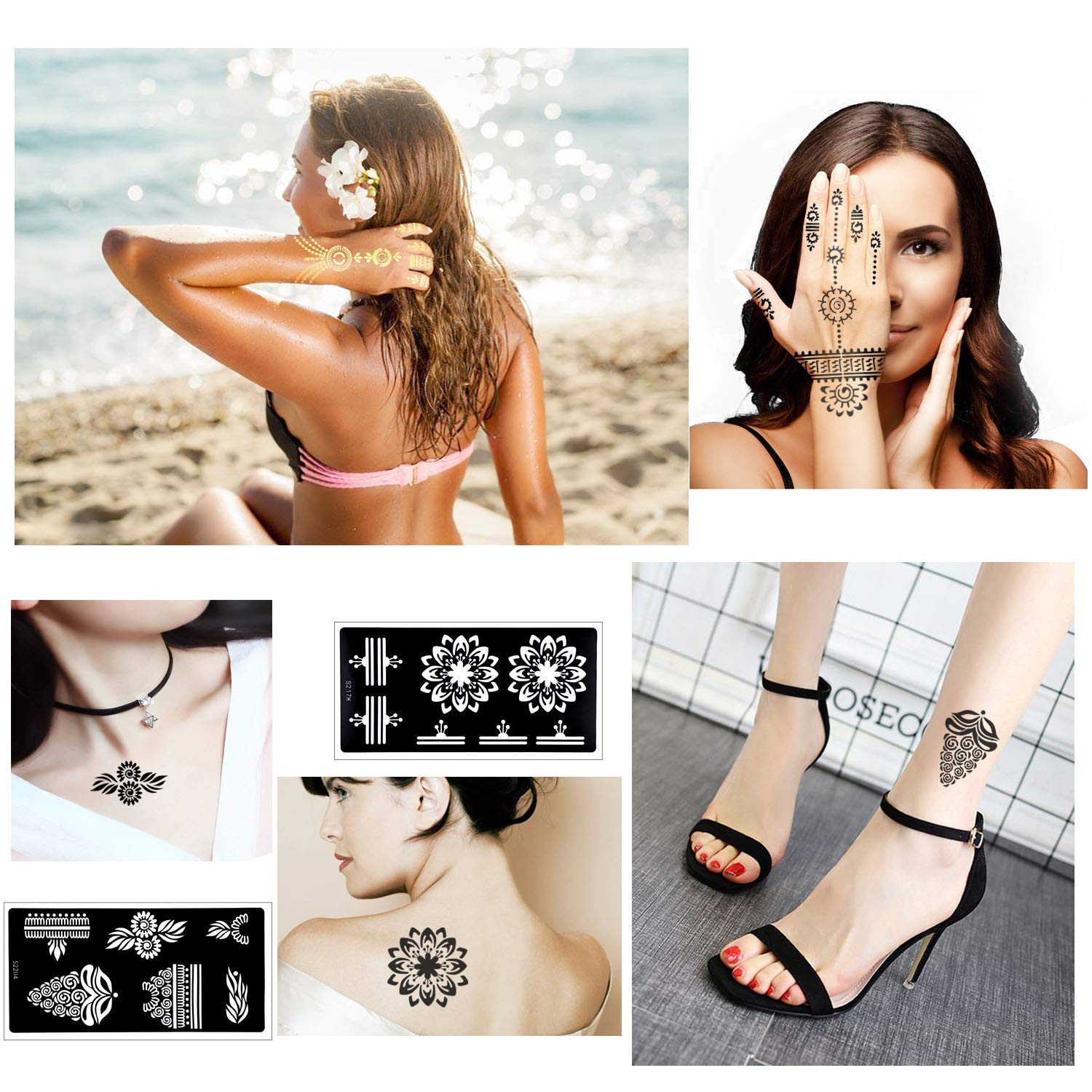 Ivana's Self-Adhesive Flower Butterfly Arabic Design Henna Tattoo Stencils - 1 Combo Set (D648) for DIY Body Art, Festival Makeup & Temporary Tattoo Designs