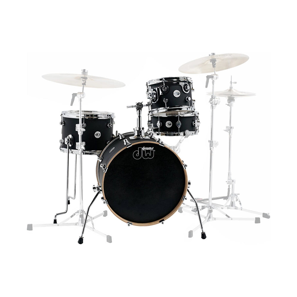 DW Design Series Mini Pro 4-Piece Shell Pack - Satin Black Finish | Professional Drum Kit for Studio Recording & Live Performances