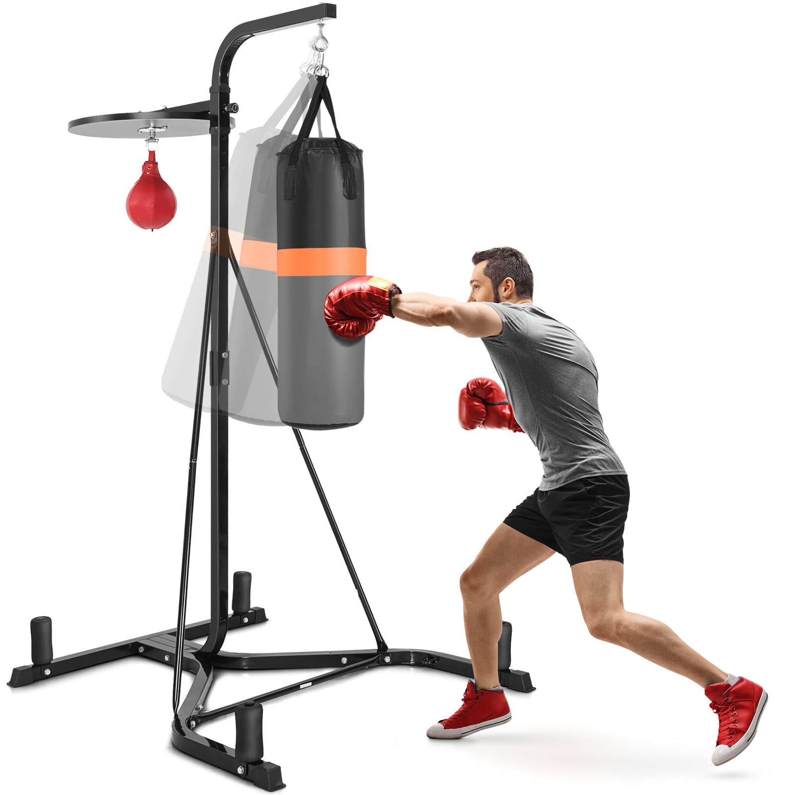 Goplus Heavy Duty Free-Standing Boxing Stand for Heavy Bag & Speed Bag - 220LB Capacity Punching Bag Stand for Home Gym, Strength Training & MMA Workouts - Perfect for Boxing, Kickboxing & Fitness Training