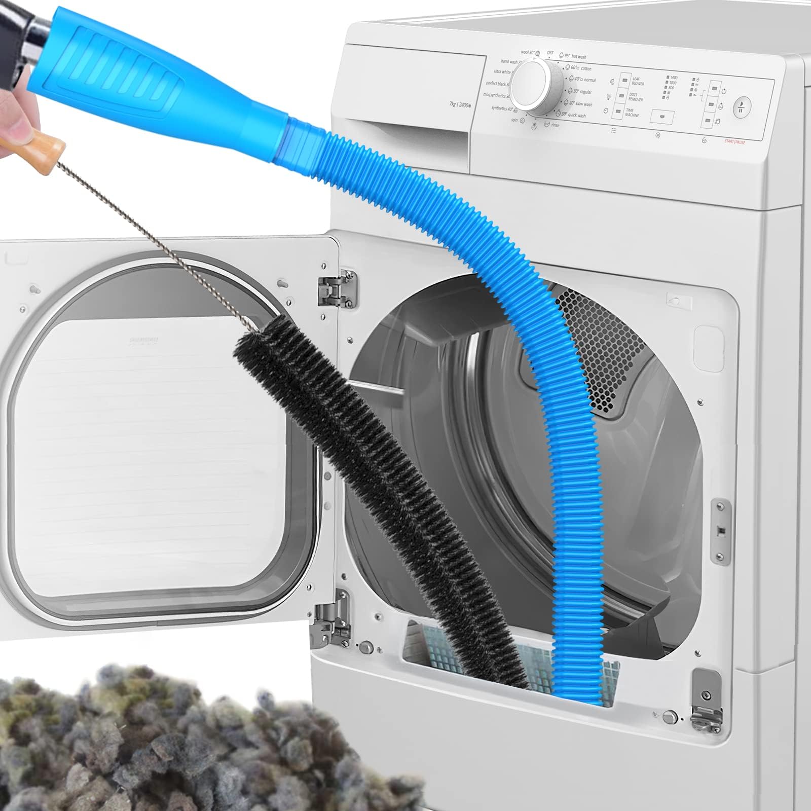 2-Pack Dryer Vent Cleaner Kit with Flexible Lint Brush & Vacuum Hose Attachment - Powerful Lint Remover & Refrigerator Coil Brush for Home Appliance Maintenance (Ideal for Dryer Vents, AC Units & Refrigerator Coils)