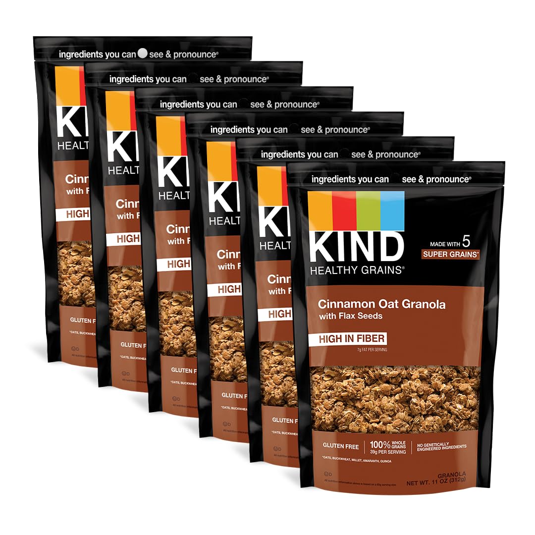 KIND Healthy Grains Clusters - Cinnamon Oat with Flax Seeds, Gluten Free Snack Bars, 11oz (6 Pack) | Perfect for Breakfast, On-the-Go Snacking & Healthy Lifestyle