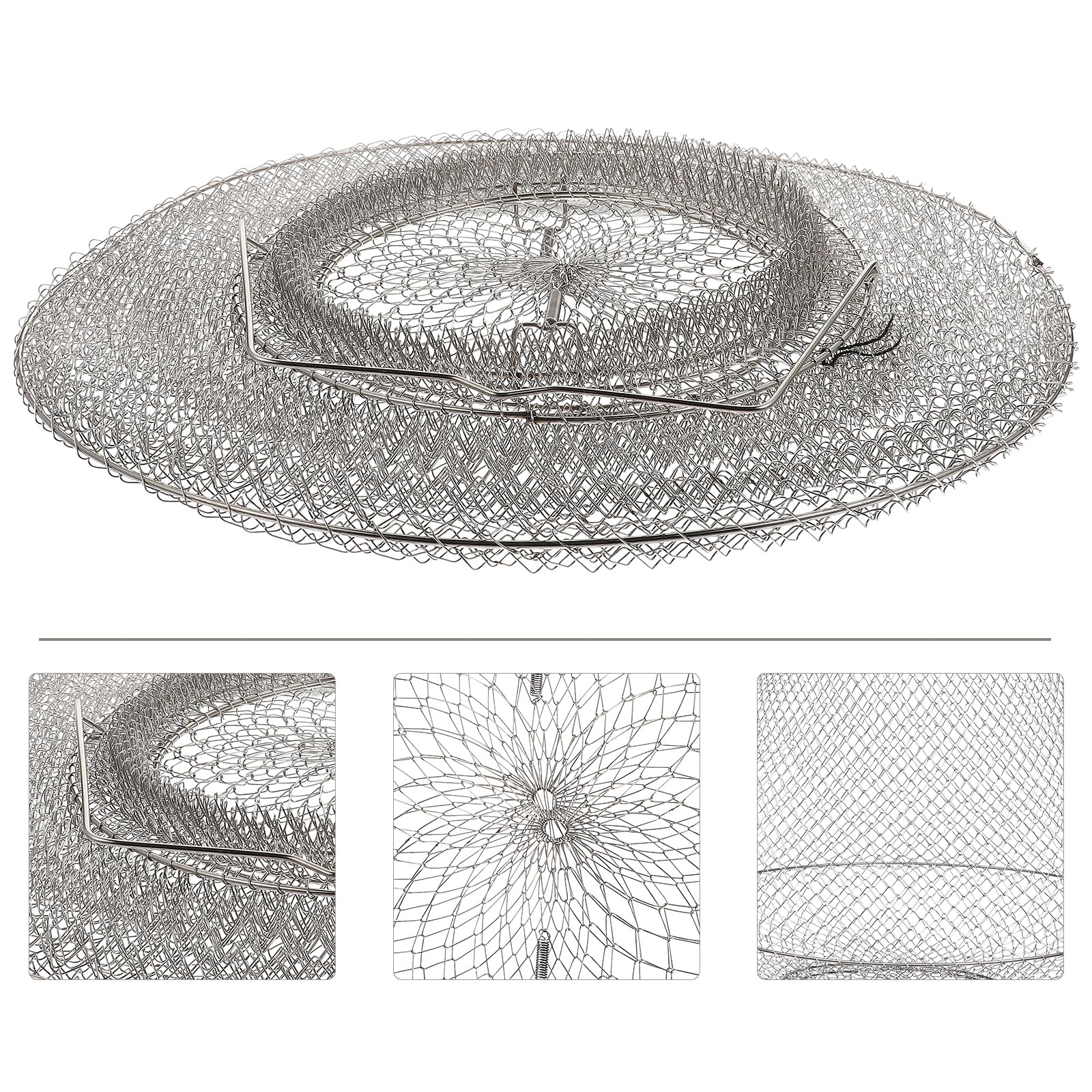 Foldable Stainless Steel Fishing Basket - Collapsible Mesh Fish Net for Crawfish, Crab, Shrimp & Lobster | Portable Fishing Gear for Minnows & Smelt | Ideal for Camping, Kayaking & Shore Fishing