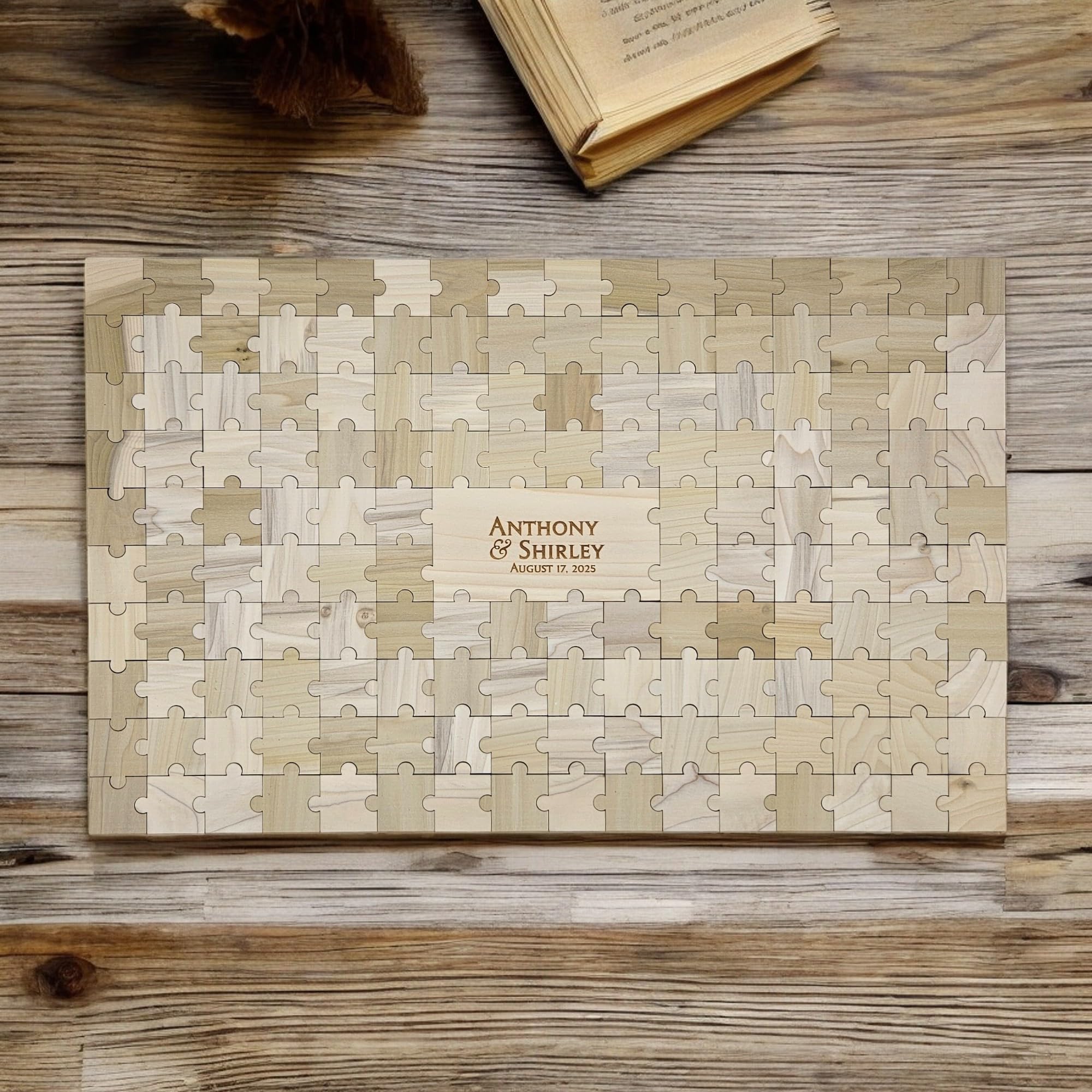 Personalized Wedding Guest Book Puzzle - Unique 153-Piece Alternative to Traditional Guestbook for Rustic Wedding Reception | Perfect for Guests to Sign & Cherish Memories