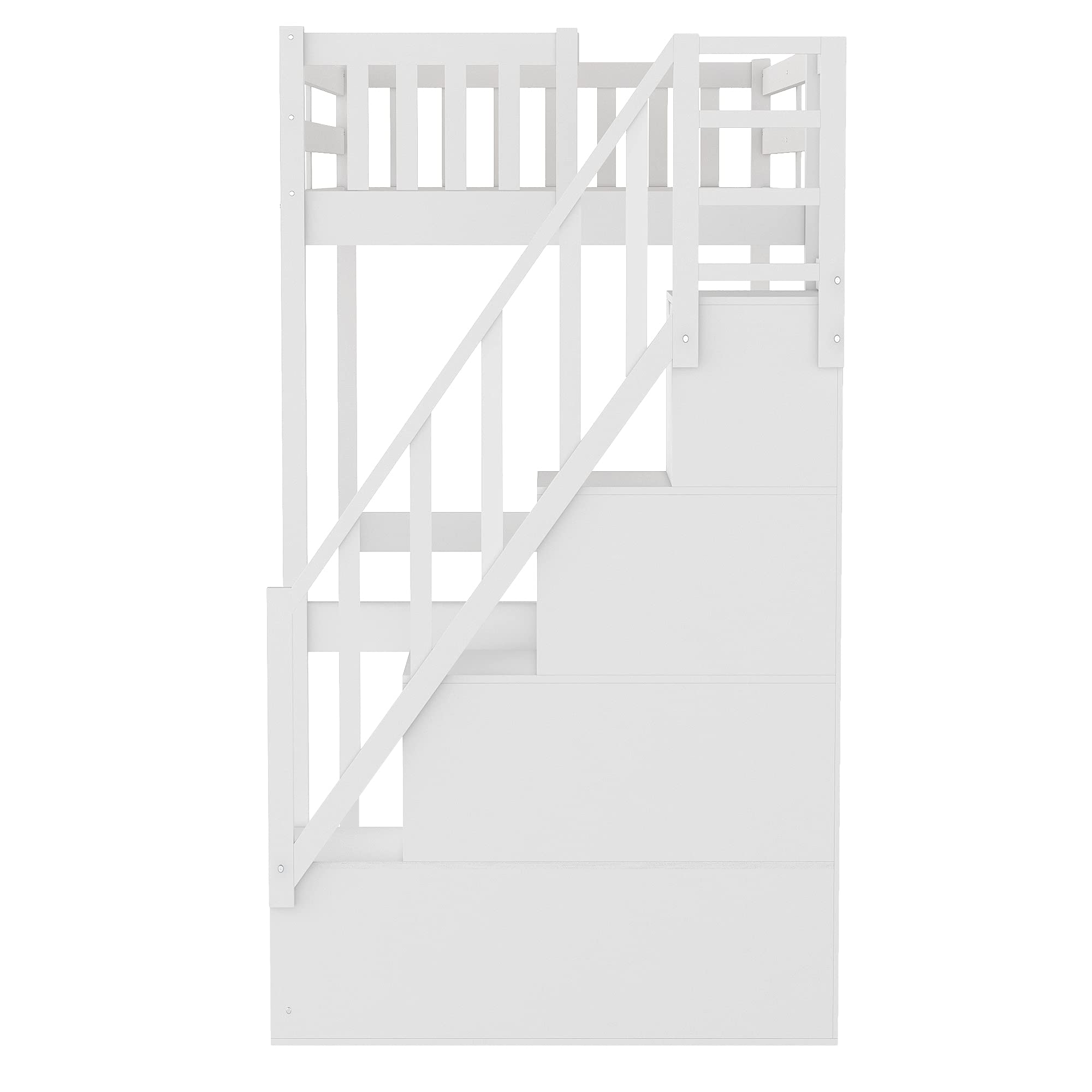 Rhomtree Twin Size Wooden Loft Bed Frame with Staircase & Built-in Study Desk - Space Saving Kids/Teen Bed for Small Rooms - No Box Spring Needed (White Finish)
