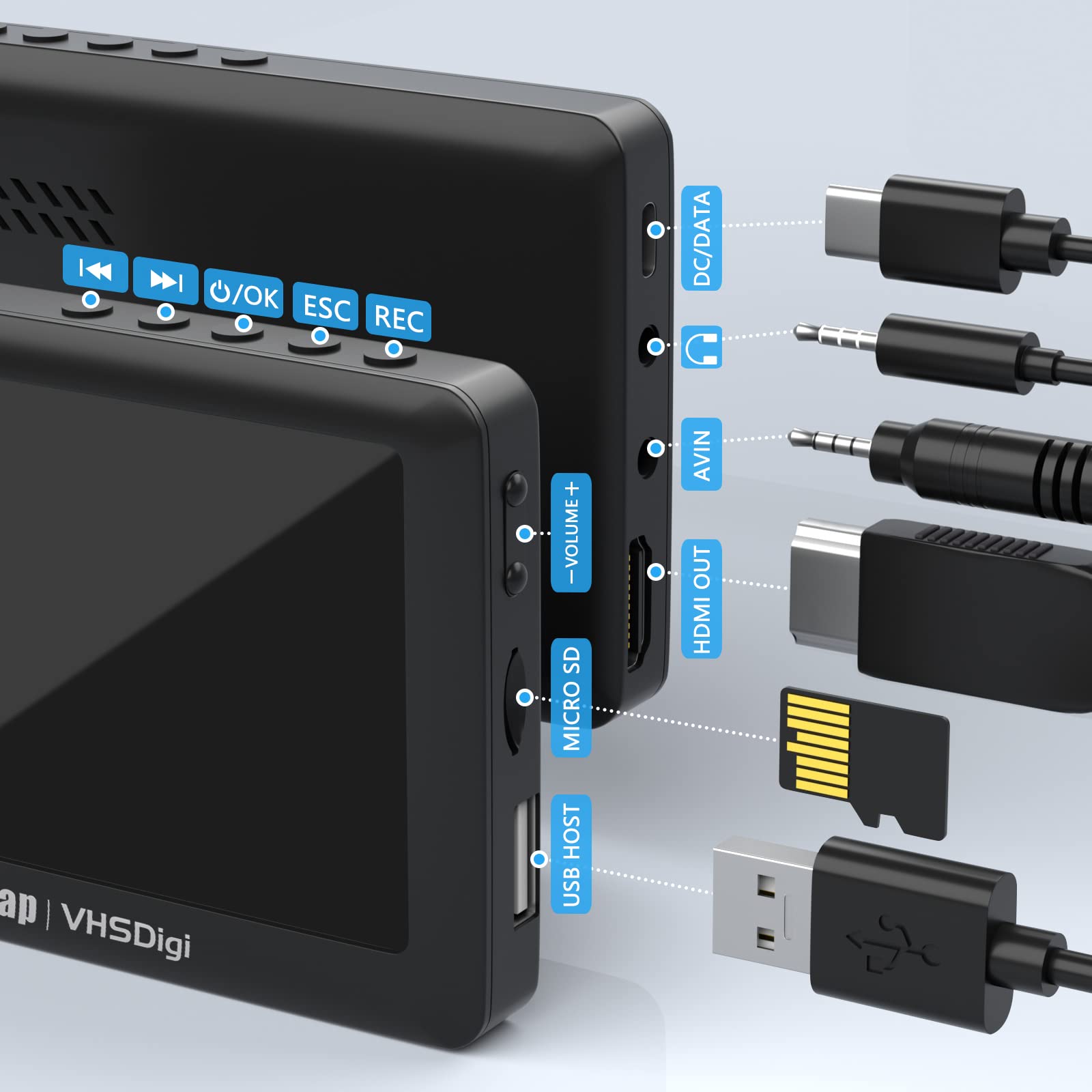 VHS to Digital Converter 3.0 - Convert VHS Tapes, Hi8, Camcorder, DVD, TV Box & Gaming Videos to Digital Format with 4.3