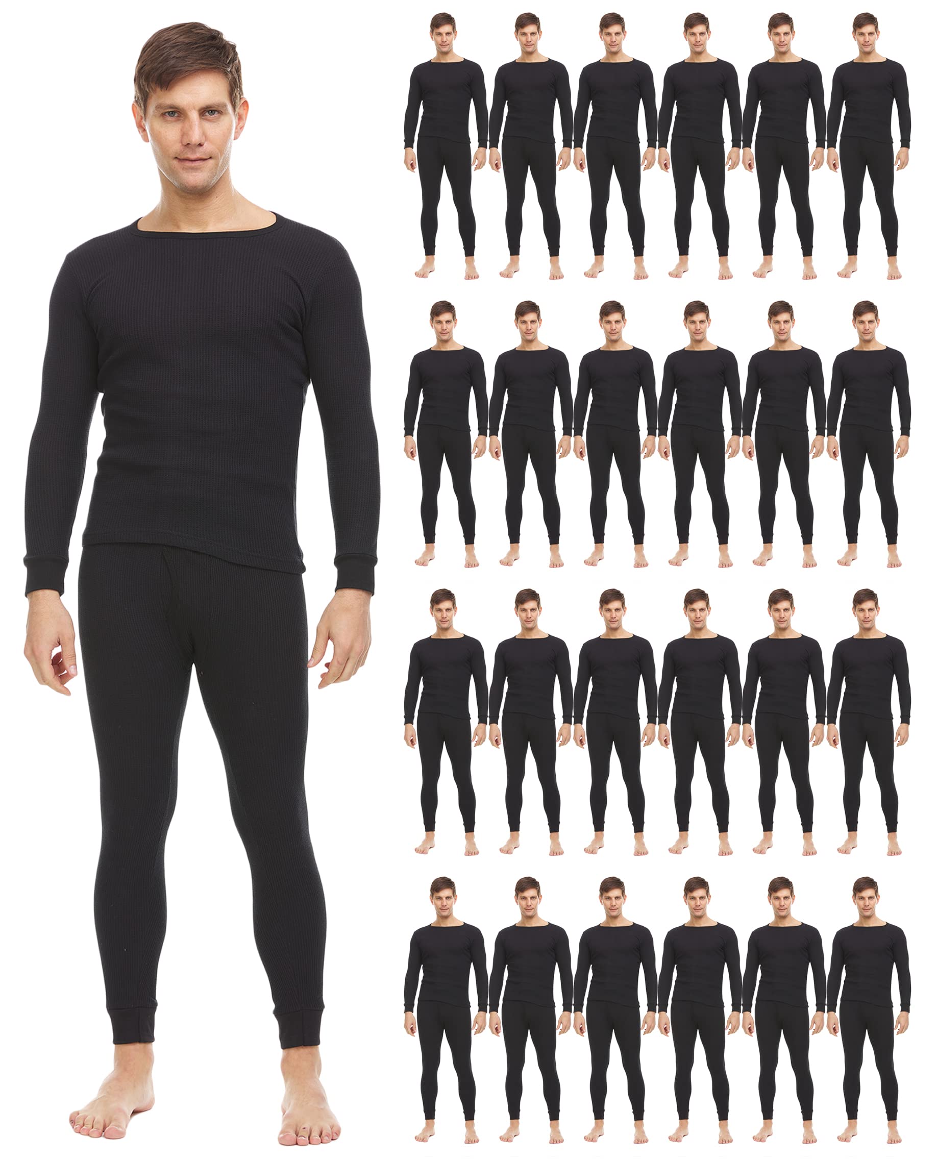 2-Pack Men's Thermal Underwear Set - Cotton Base Layer Long Johns Top & Bottom for Winter, Cold Weather - Solid Colors - Ideal for Skiing, Hiking, and Outdoor Activities