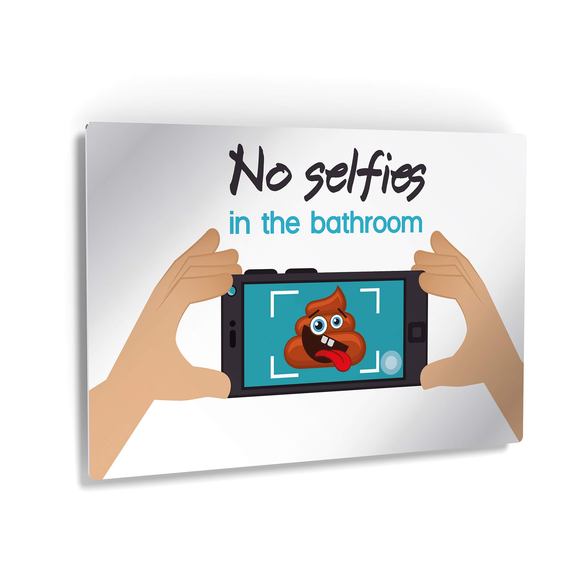 Smile Art Design Funny 'No Selfies in The Bathroom' Metal Print - 20x30 Inch Ready to Hang Bathroom Wall Decor, Toilet Humor Sign, Home Decoration Made in USA | Perfect for Bathroom, Powder Room, or Office Humor