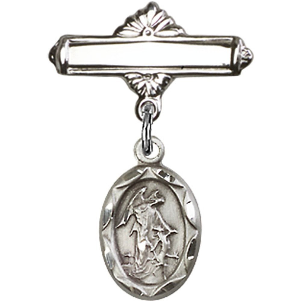 Bonyak Jewelry Sterling Silver Guardian Angel Saint Medal Charm - 1 X 5/8 Inch Religious Jewelry for Baby Baptism, First Communion & Spiritual Protection