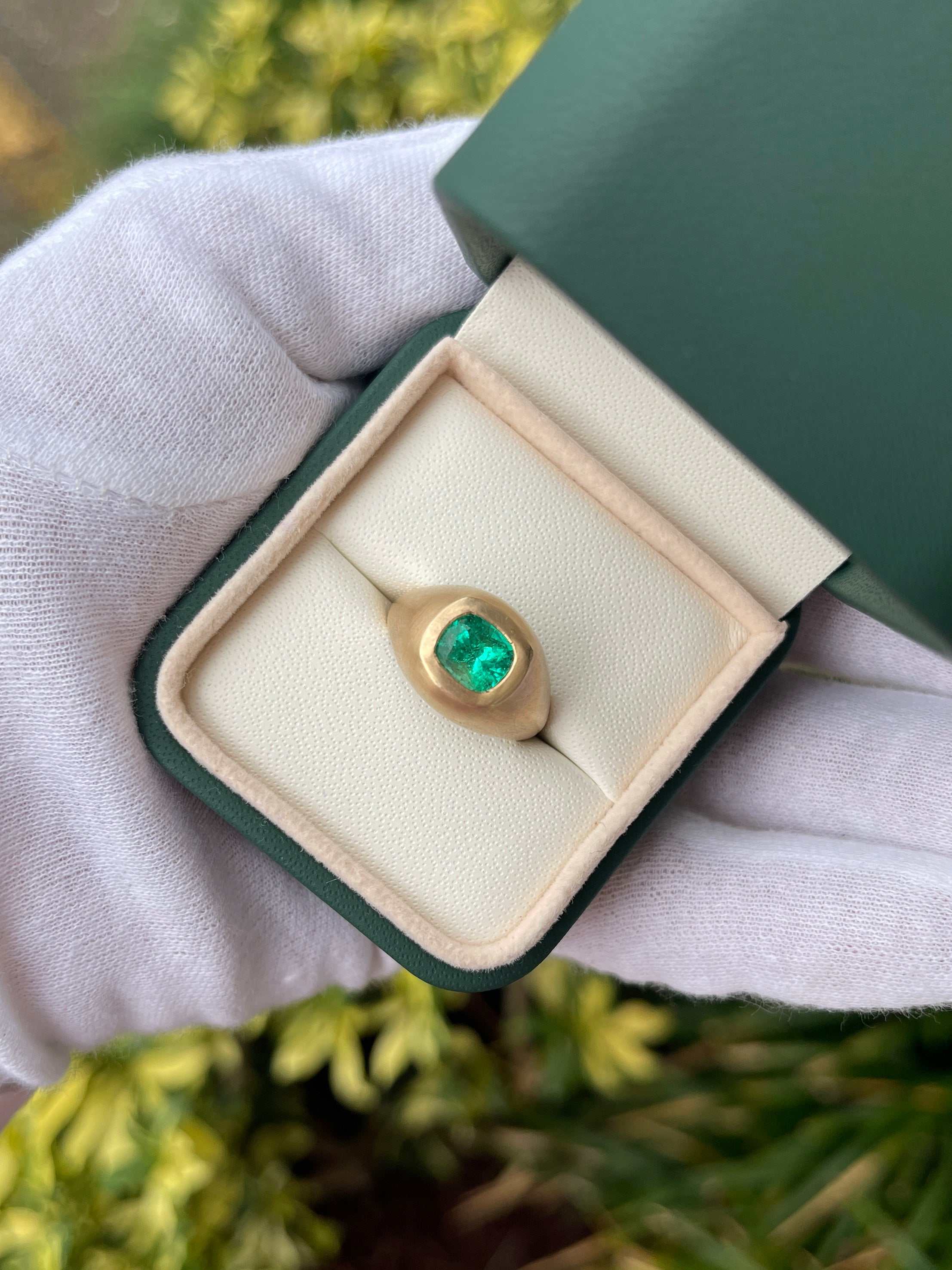 1.30 Carat Bezel Set Colombian Emerald Gypsy Ring in 14K Gold - Elegant Bohemian Jewelry for Women, Perfect for Weddings, Parties & Everyday Wear